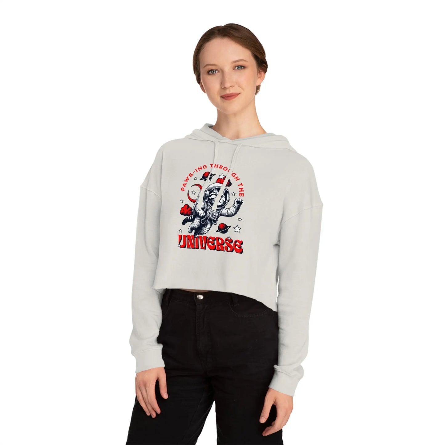 Cat Lover's Cropped Hoodie - Pam-pawing Through the Universe Printify