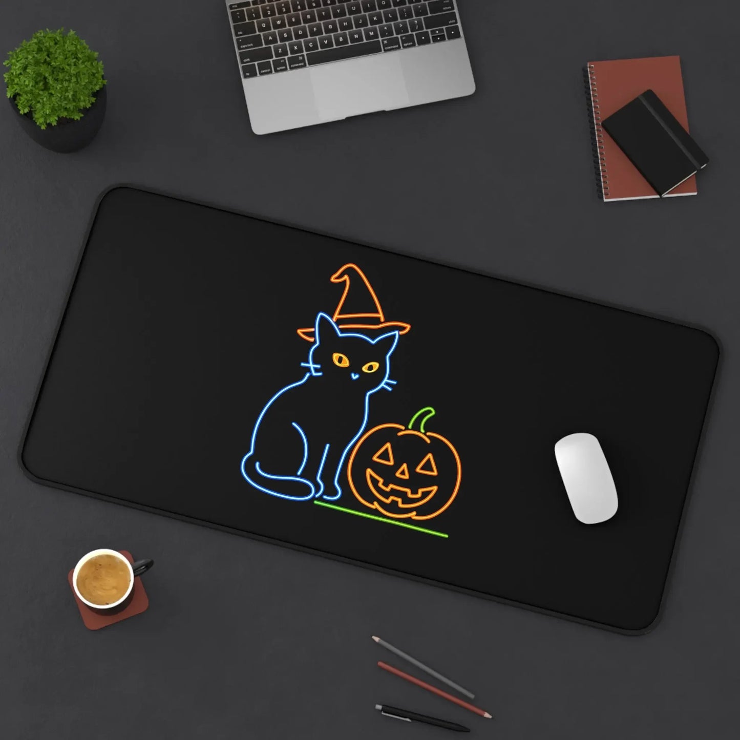 Cat Desk Mat, Cute Halloween Cat Decor, Office Desk Accessories, Fall Home Decor, Halloween Gifts for Cat Lovers, Cat Mouse Pad, Cat Office - FloofChonk