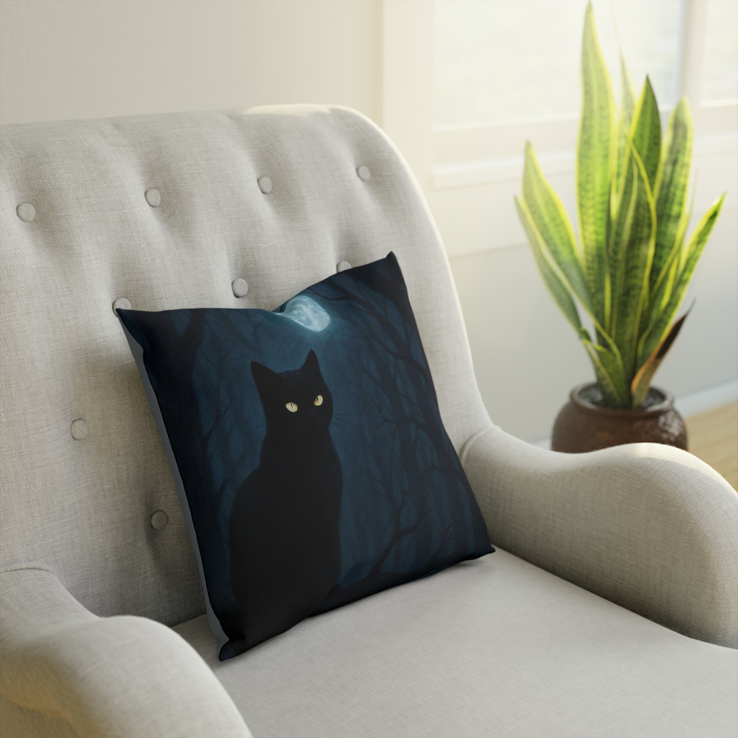 Mystical Cat Cushion - Halloween Decor, Cozy Home Accent, Gift for Cat Lovers, Witchy Vibes, Dark Aesthetic Pillow, Decorative Throw Pillow,