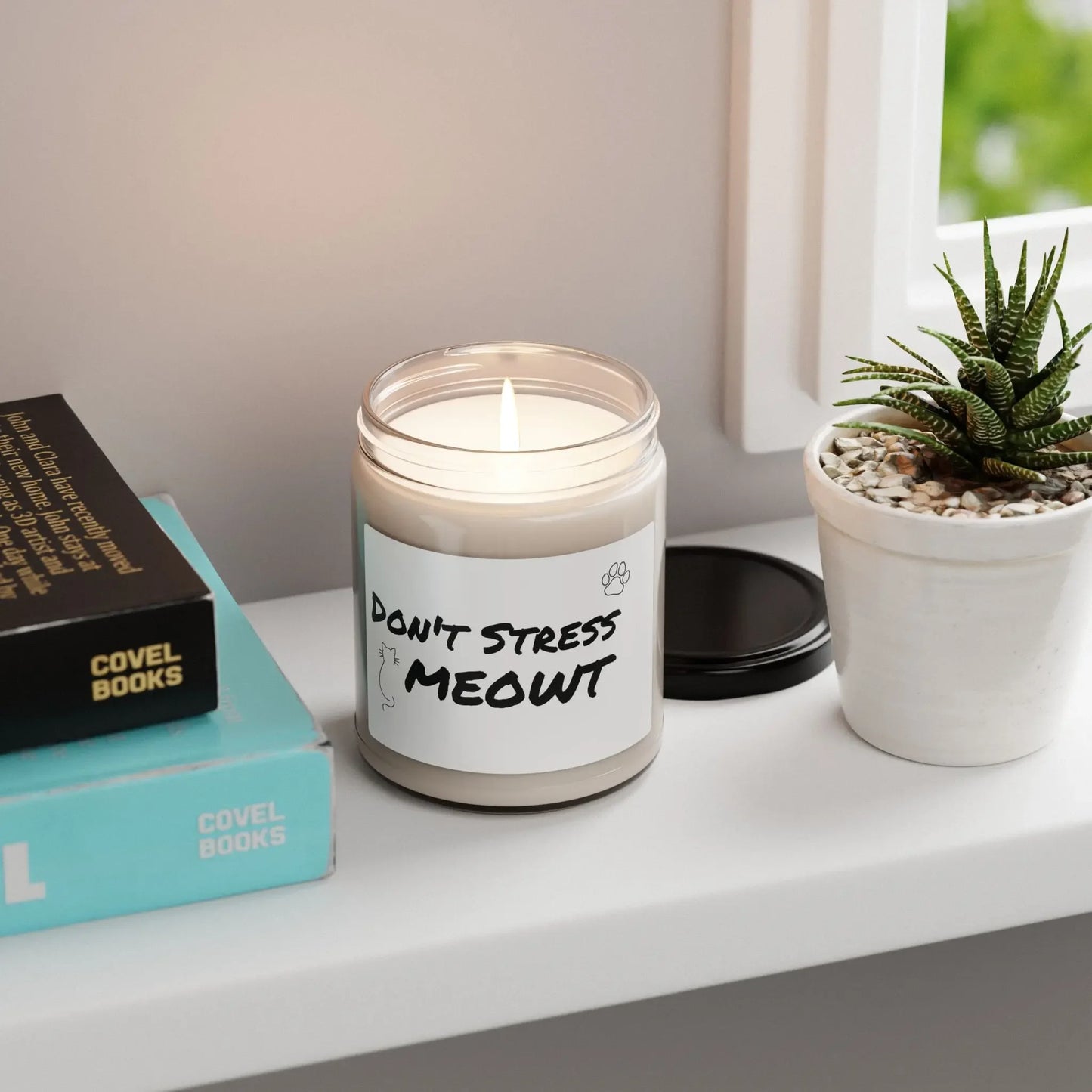 Cat-Themed Scented Soy Candle - 'Don't Stress Meowt' - FloofChonk
