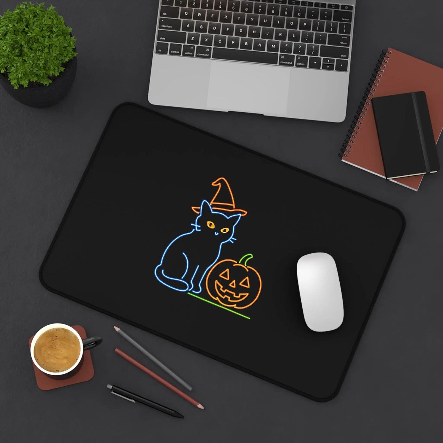 Cat Desk Mat, Cute Halloween Cat Decor, Office Desk Accessories, Fall Home Decor, Halloween Gifts for Cat Lovers, Cat Mouse Pad, Cat Office