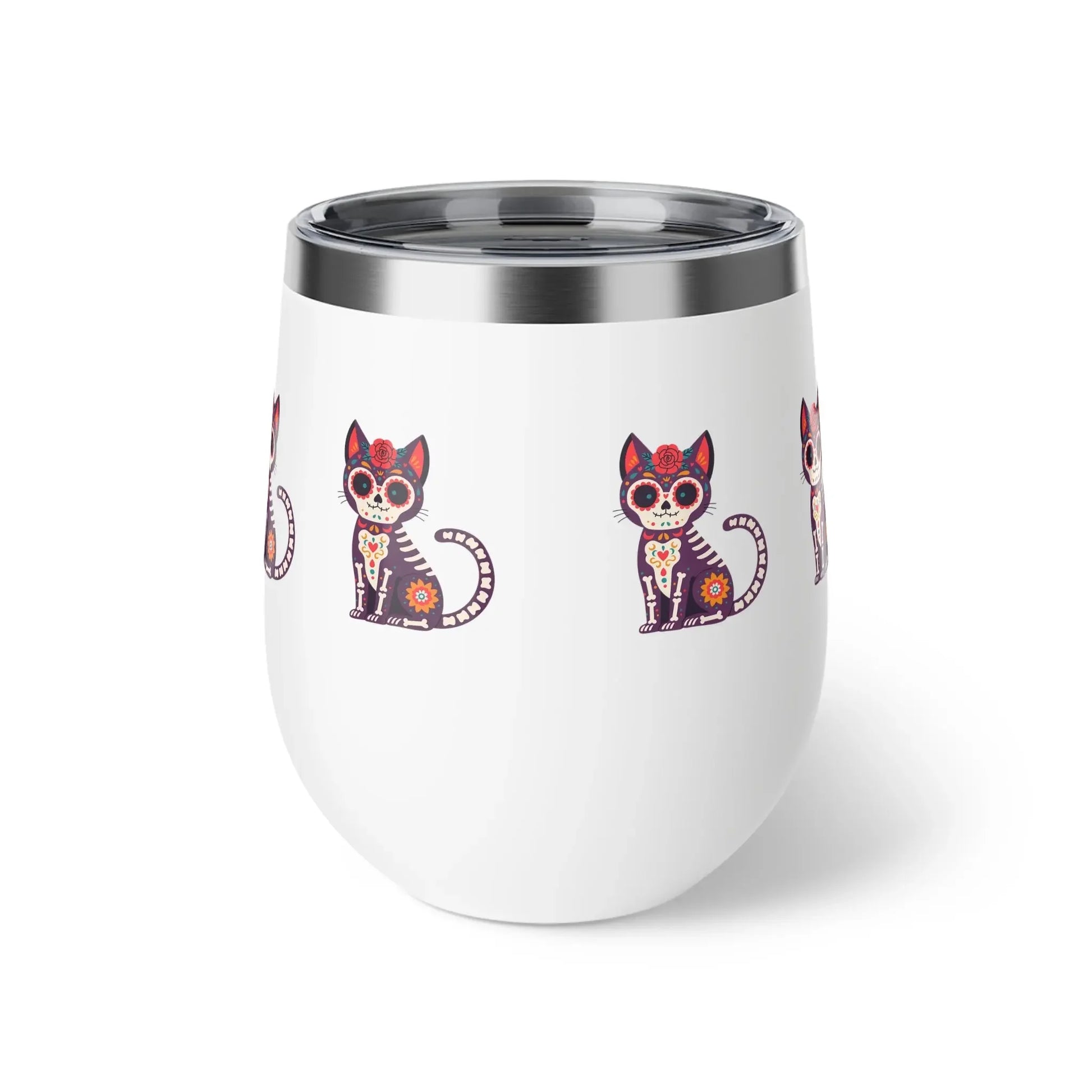 Dia de los Muertos Cat Tumbler, Insulated Coffee Cup for Pet Lovers, Halloween Gift, Unique Travel Mug, Cute Kitty Design - FloofChonk
