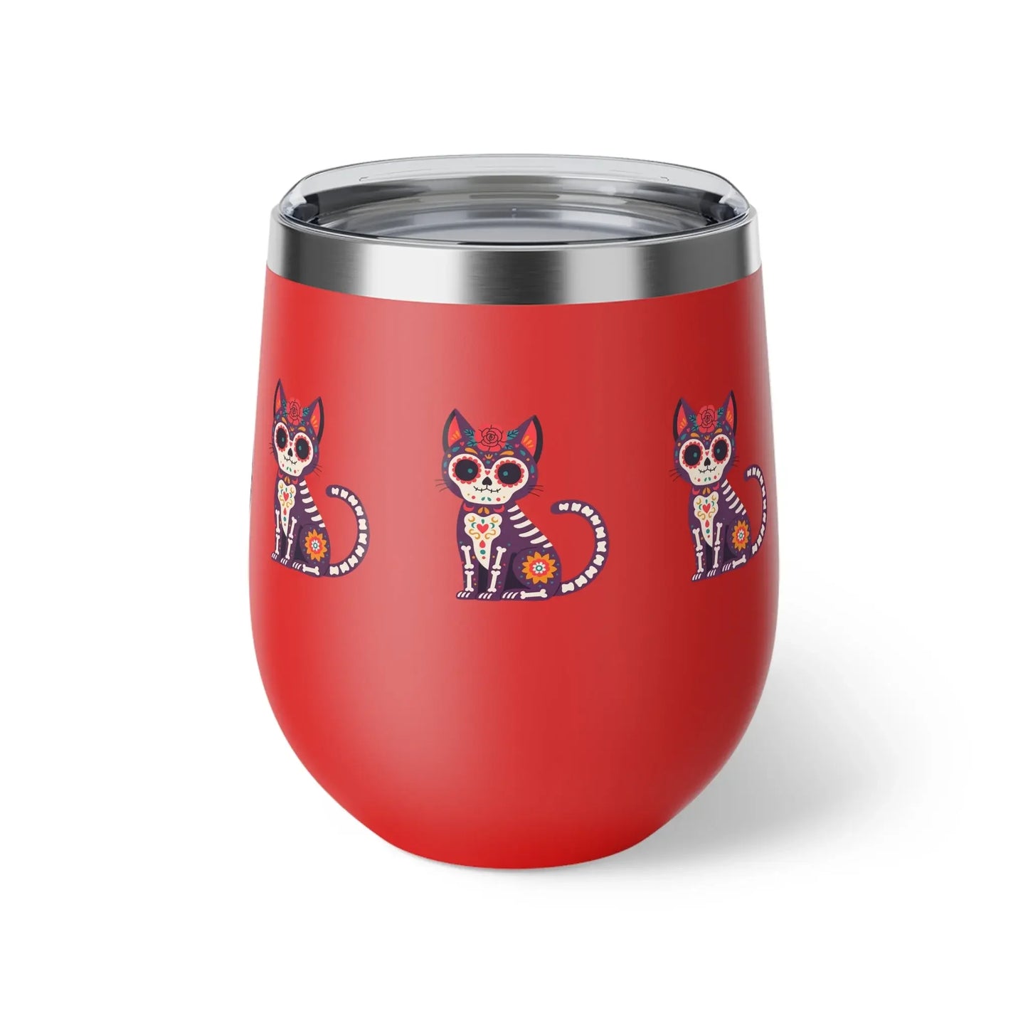Dia de los Muertos Cat Tumbler, Insulated Coffee Cup for Pet Lovers, Halloween Gift, Unique Travel Mug, Cute Kitty Design - FloofChonk