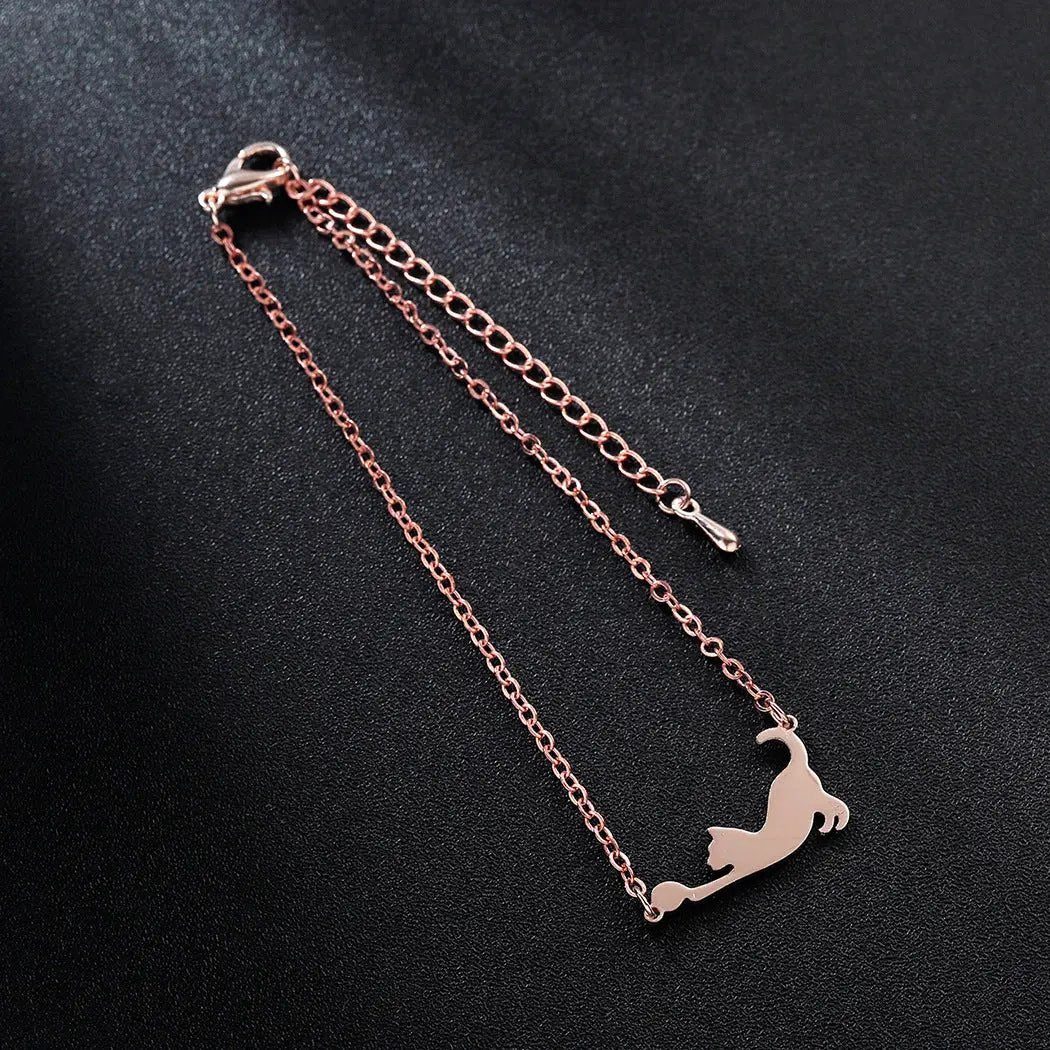 Stainless Steel Cat Play Pendant Women's Bracelet - FloofChonk