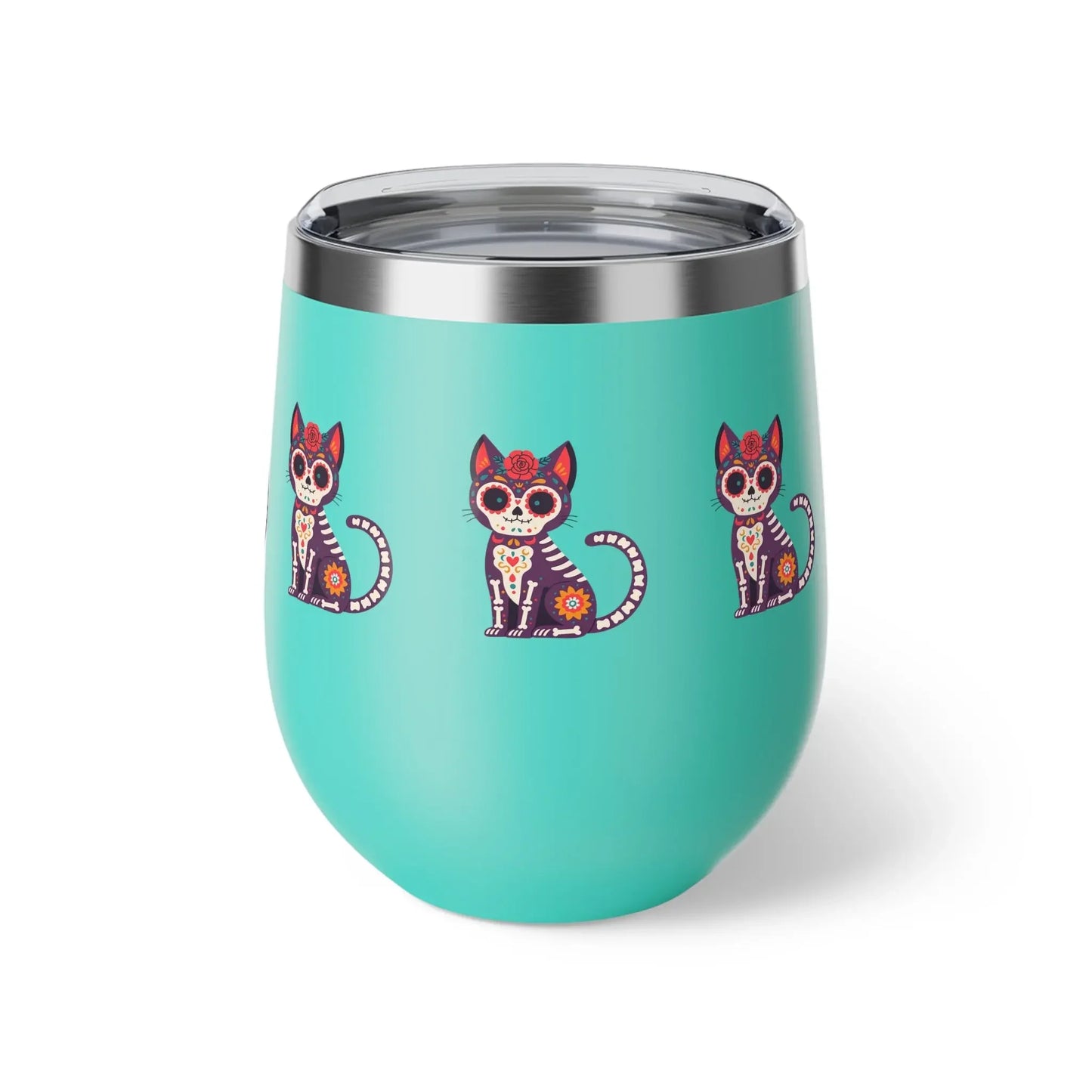 Dia de los Muertos Cat Tumbler, Insulated Coffee Cup for Pet Lovers, Halloween Gift, Unique Travel Mug, Cute Kitty Design - FloofChonk