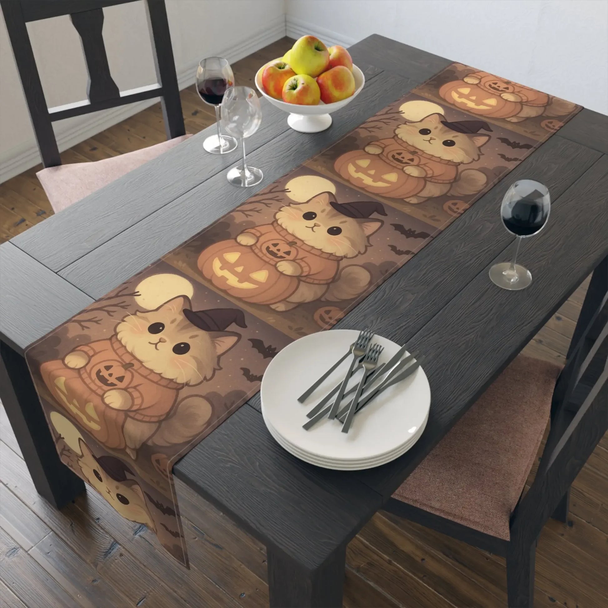 Cotton Halloween Cat Table Runner - FloofChonk