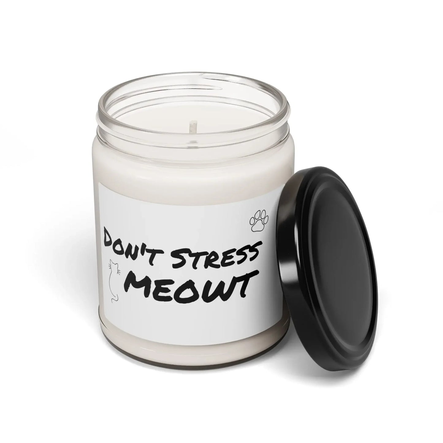 Cat-Themed Scented Soy Candle - 'Don't Stress Meowt' - FloofChonk