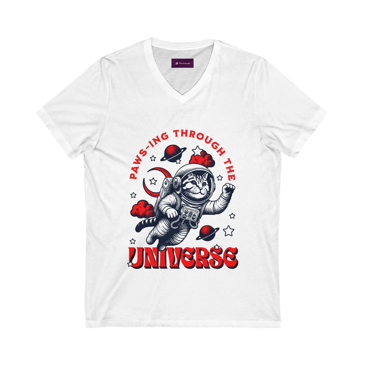 Astronaut Cat V-Neck Tee | Fun Space Cat Shirt Printify