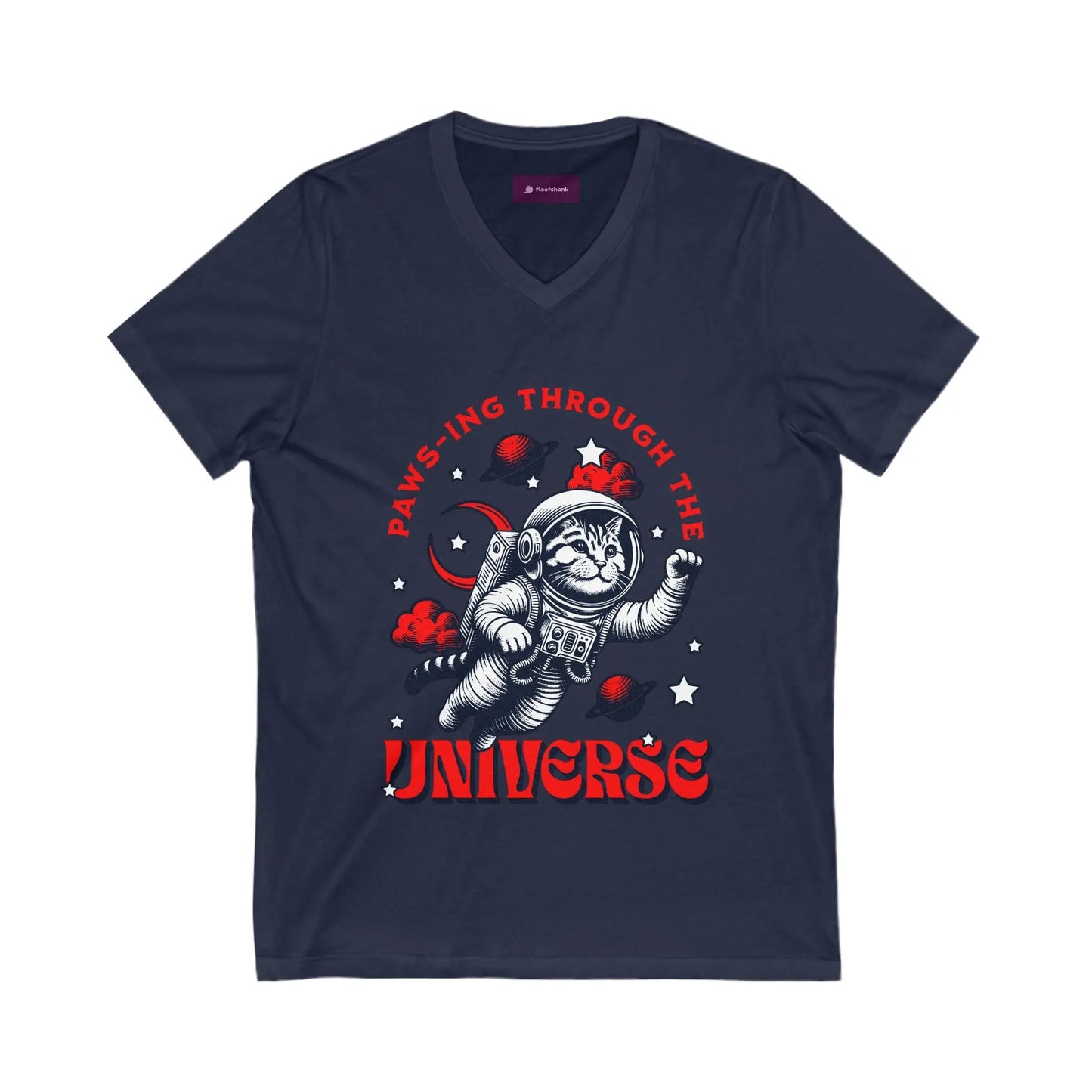 Astronaut Cat V-Neck Tee | Fun Space Cat Shirt Printify