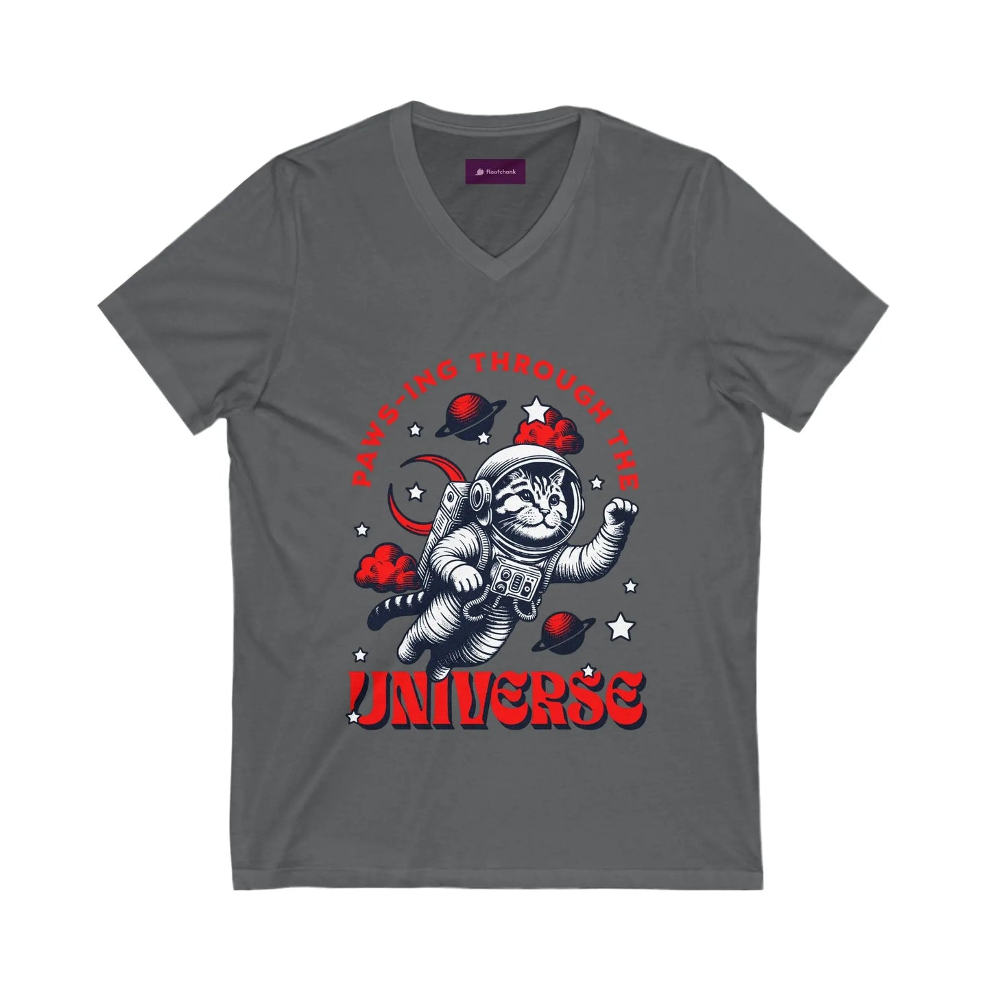 Astronaut Cat V-Neck Tee | Fun Space Cat Shirt Printify
