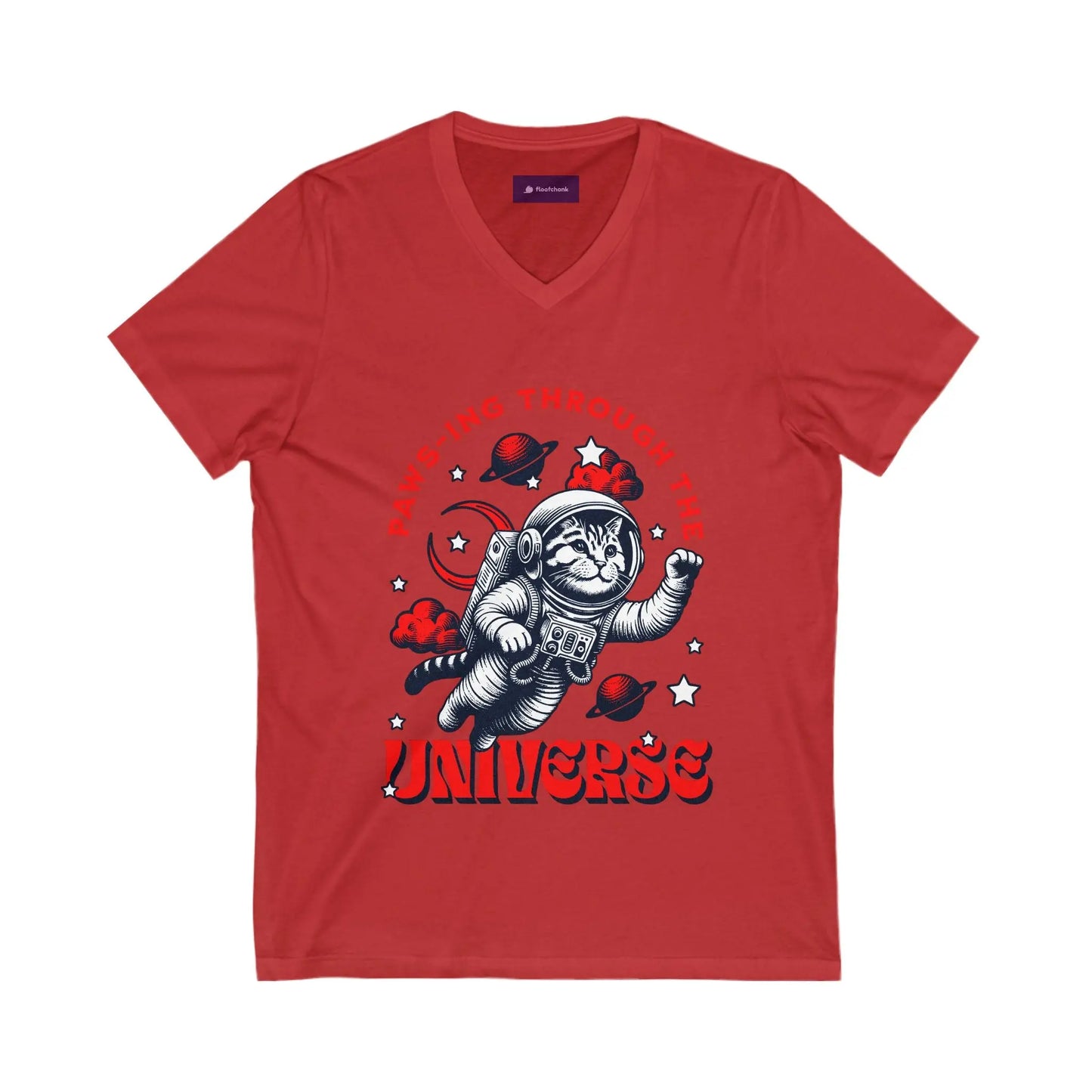 Astronaut Cat V-Neck Tee | Fun Space Cat Shirt Printify