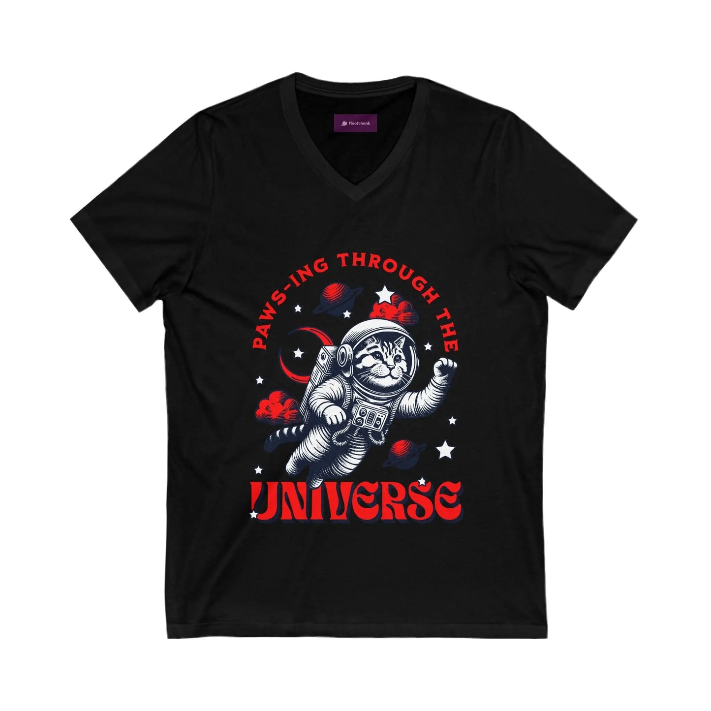 Astronaut Cat V-Neck Tee | Fun Space Cat Shirt Printify