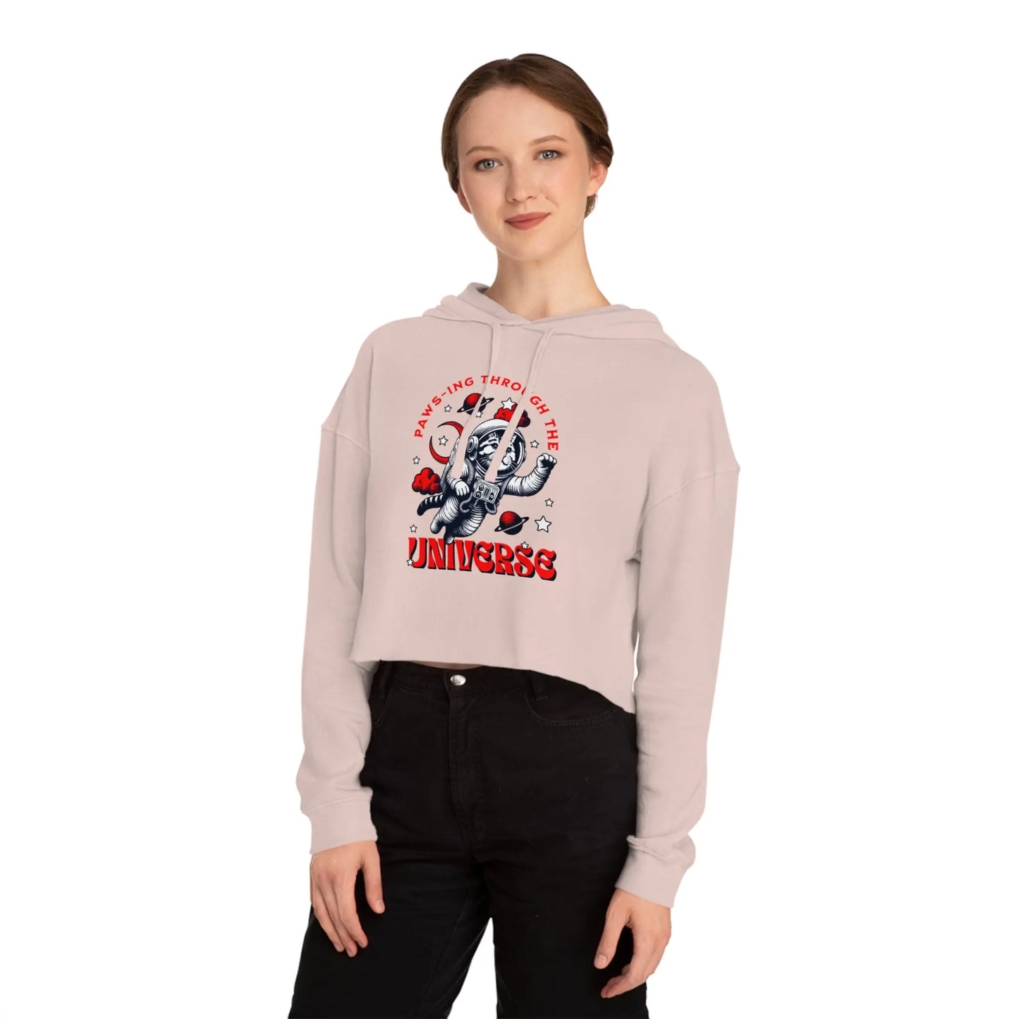 Cat Lover's Cropped Hoodie - Pam-pawing Through the Universe Printify