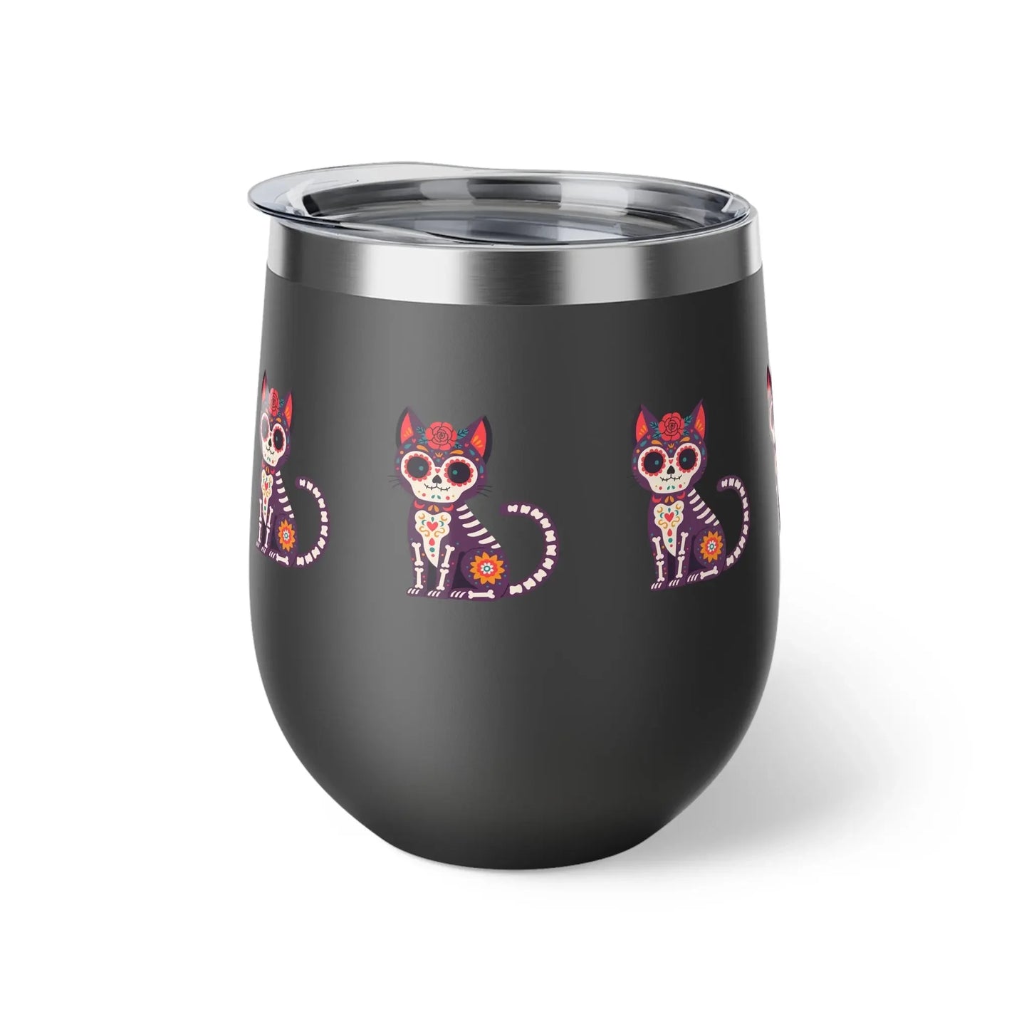 Dia de los Muertos Cat Tumbler, Insulated Coffee Cup for Pet Lovers, Halloween Gift, Unique Travel Mug, Cute Kitty Design - FloofChonk