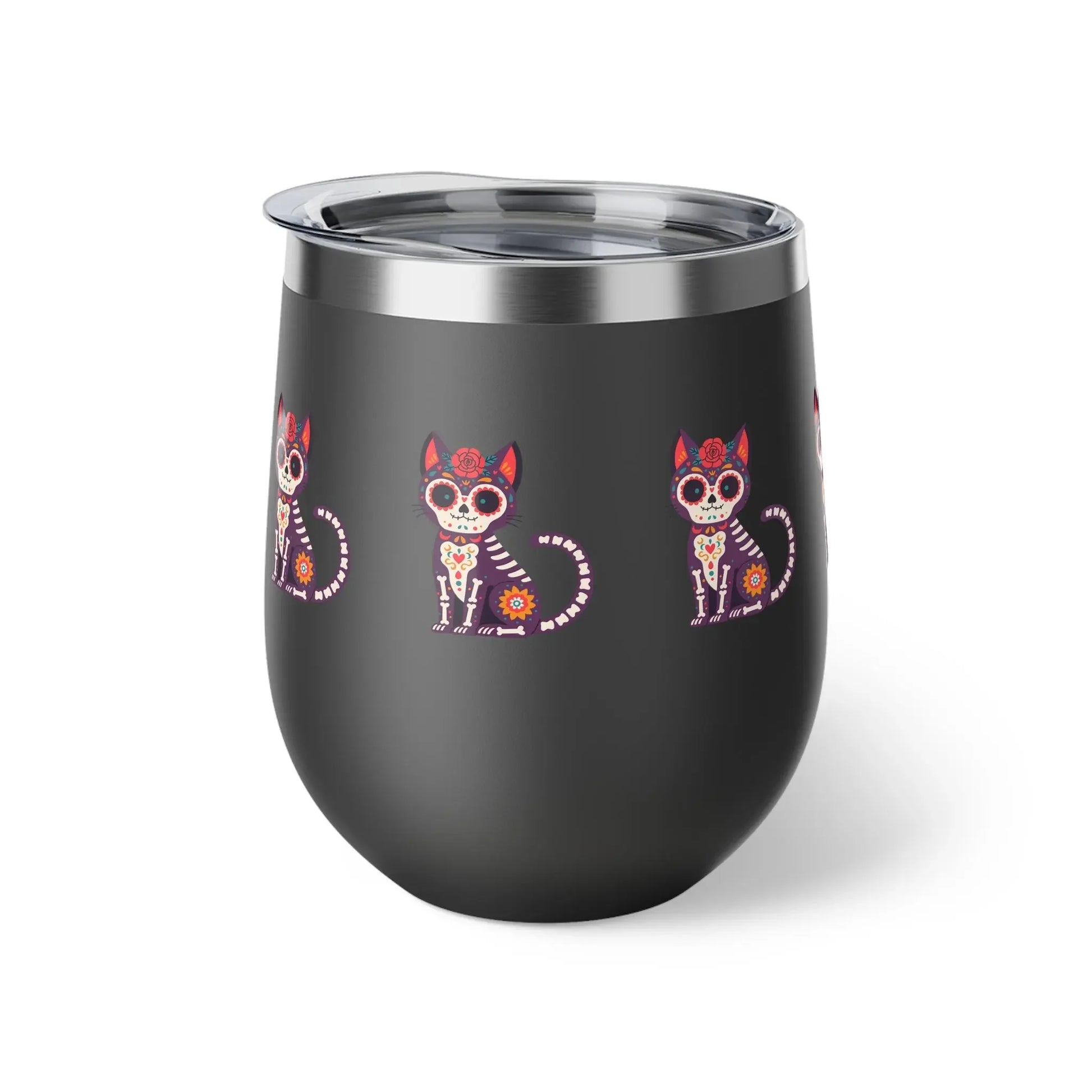Dia de los Muertos Cat Tumbler, Insulated Coffee Cup for Pet Lovers, Halloween Gift, Unique Travel Mug, Cute Kitty Design - FloofChonk