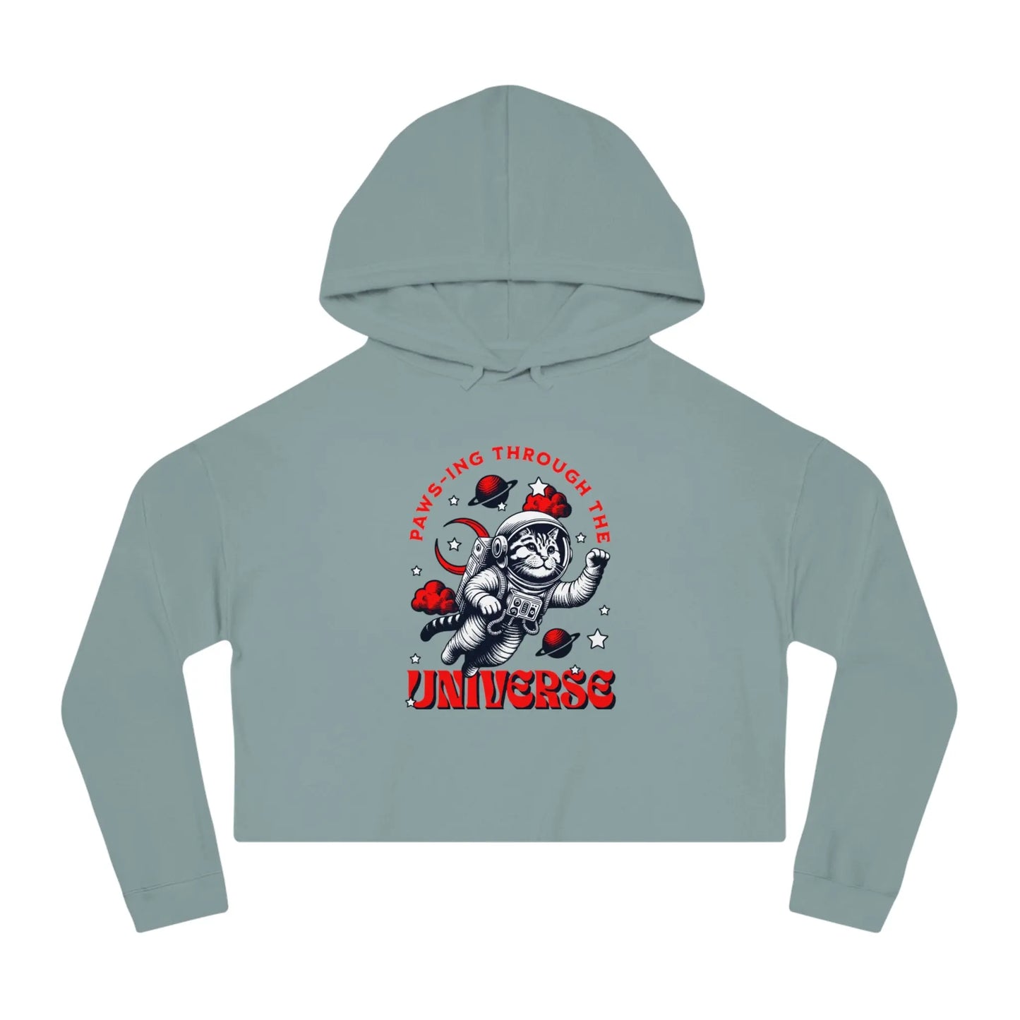 Cat Lover's Cropped Hoodie - Pam-pawing Through the Universe Printify
