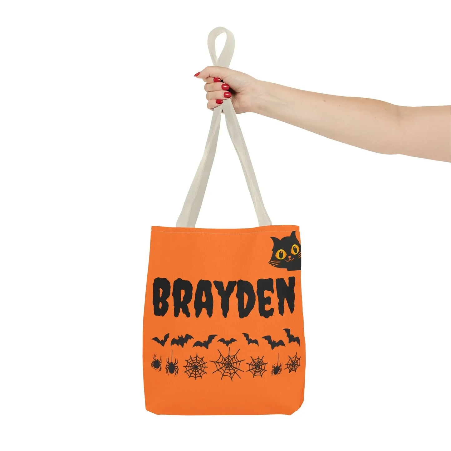 Halloween Personalized Tote Bag, Spooky Shopping Bag, Custom Trick or Treat Bag, Unique Fall Gift, Cat and Skull Design - FloofChonk