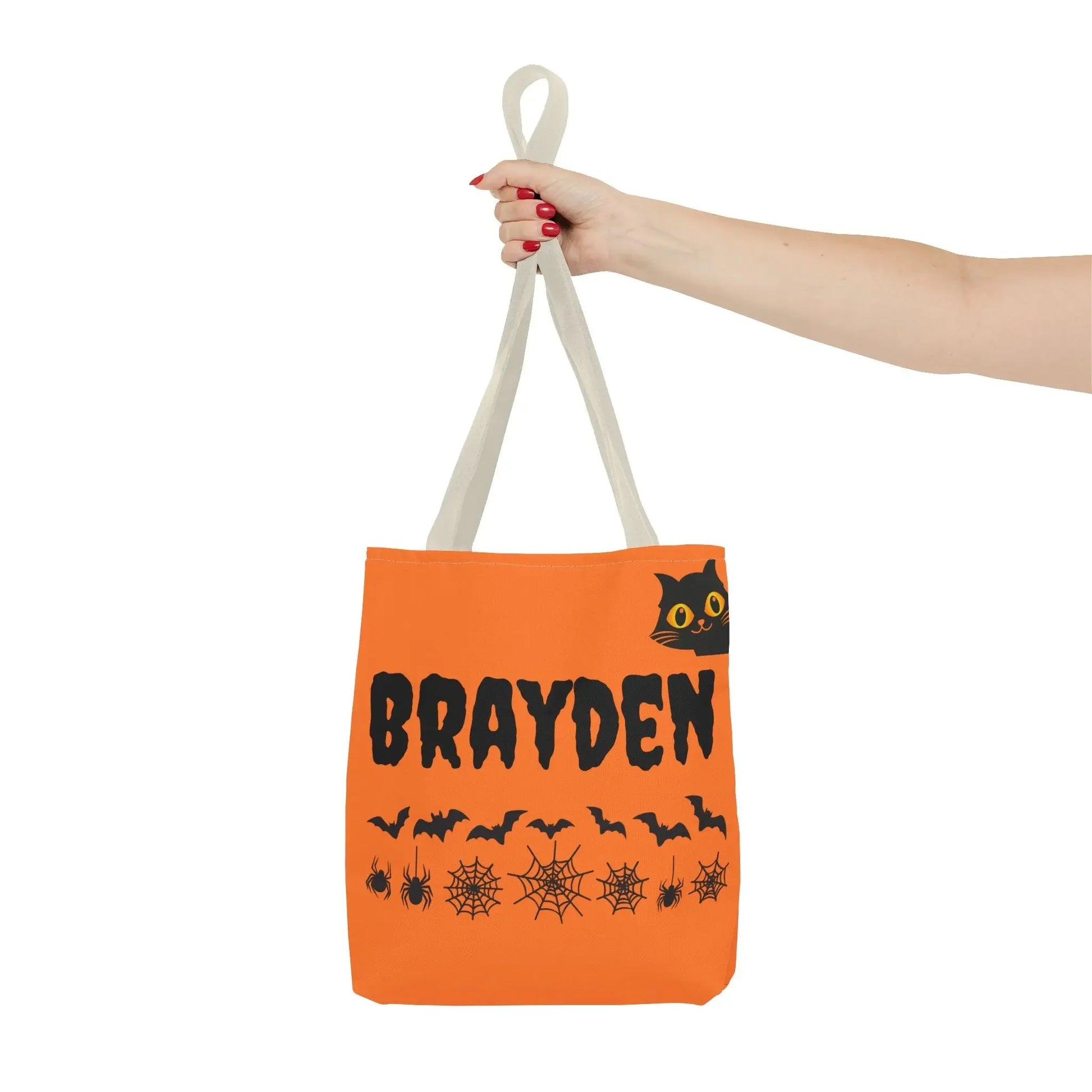 Halloween Personalized Tote Bag, Spooky Shopping Bag, Custom Trick or Treat Bag, Unique Fall Gift, Cat and Skull Design - FloofChonk