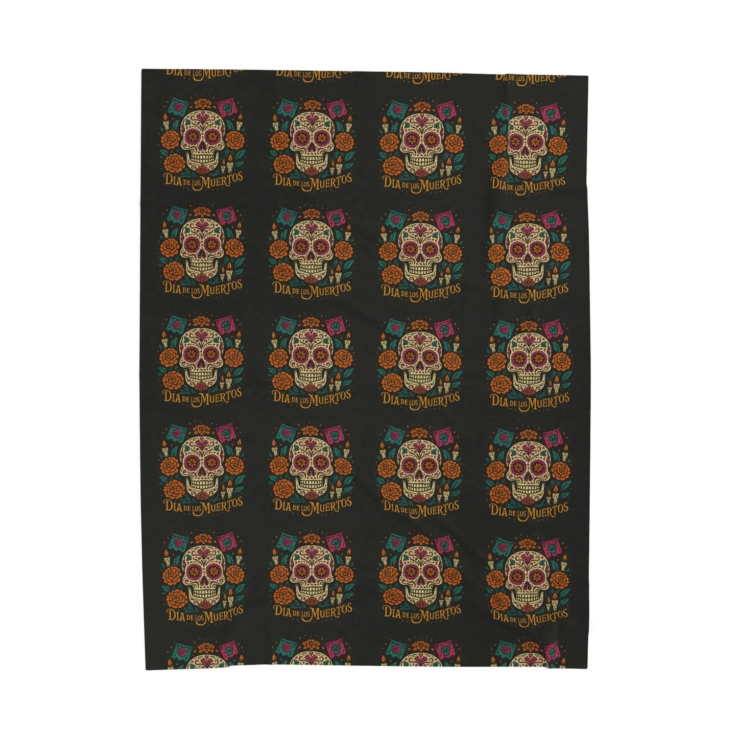 Velveteen Plush Blanket - Dia de los Muertos Skulls and Flowers Halloween Home Decor Printify