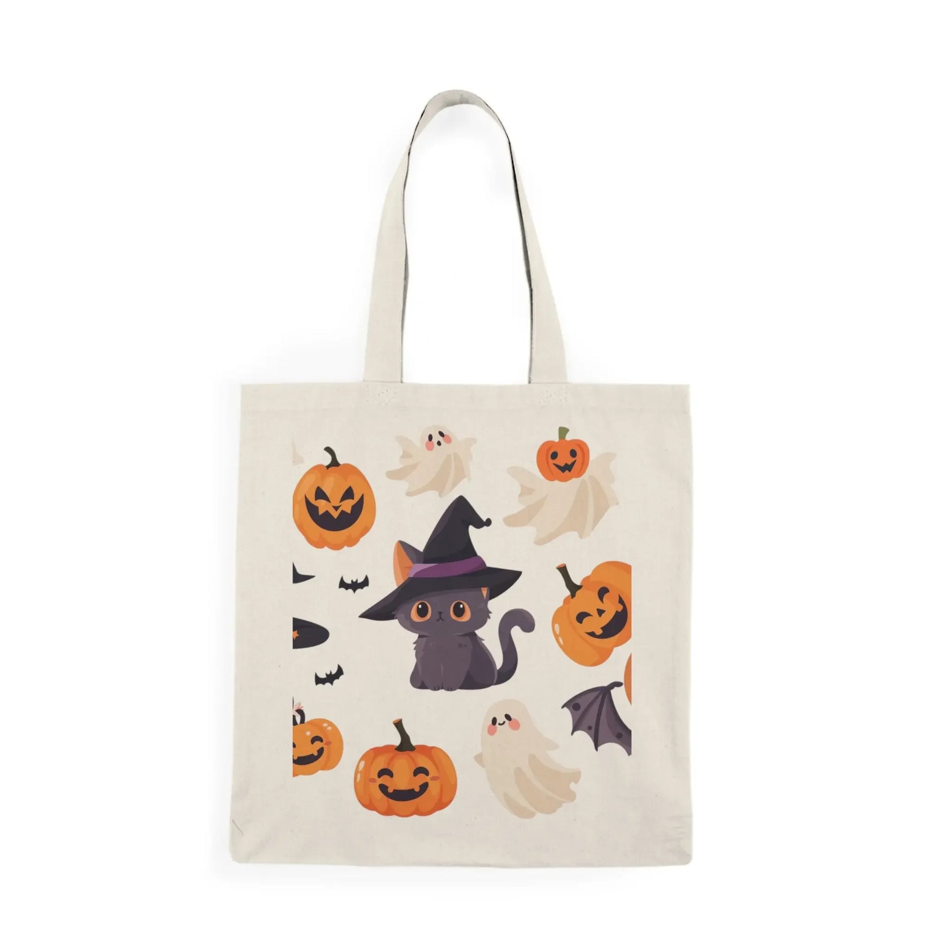Halloween Tote Bag, Personalized Trick or Treat Bag, Cat & Pumpkin Design, Eco-Friendly Shopping Bag, Cute Halloween Gift - FloofChonk