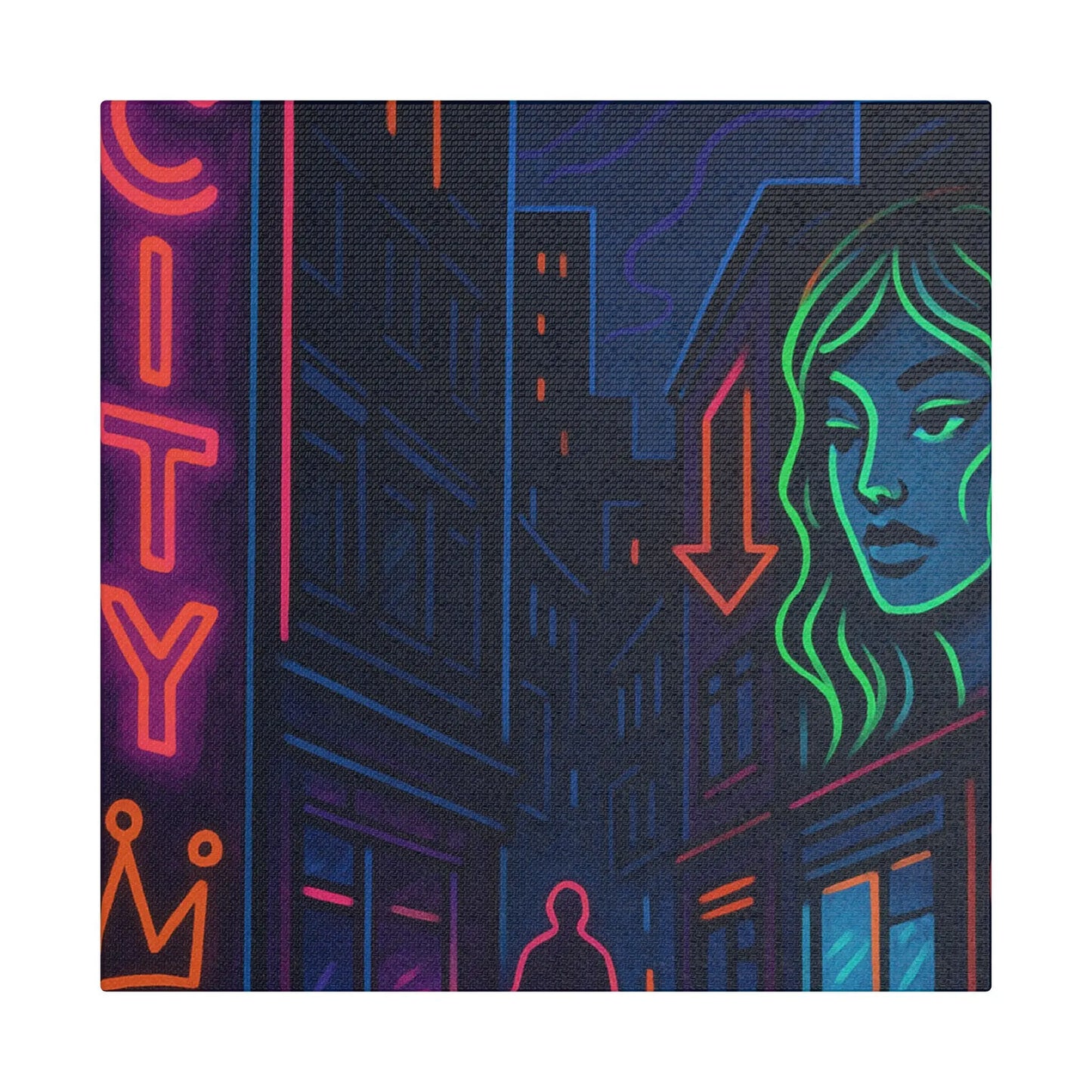 Canvas Art, Urban Neon City Vibes, Stretched Canvas Painting, Modern Home Decor, Gift for Art Lovers, Wall Decor Printify