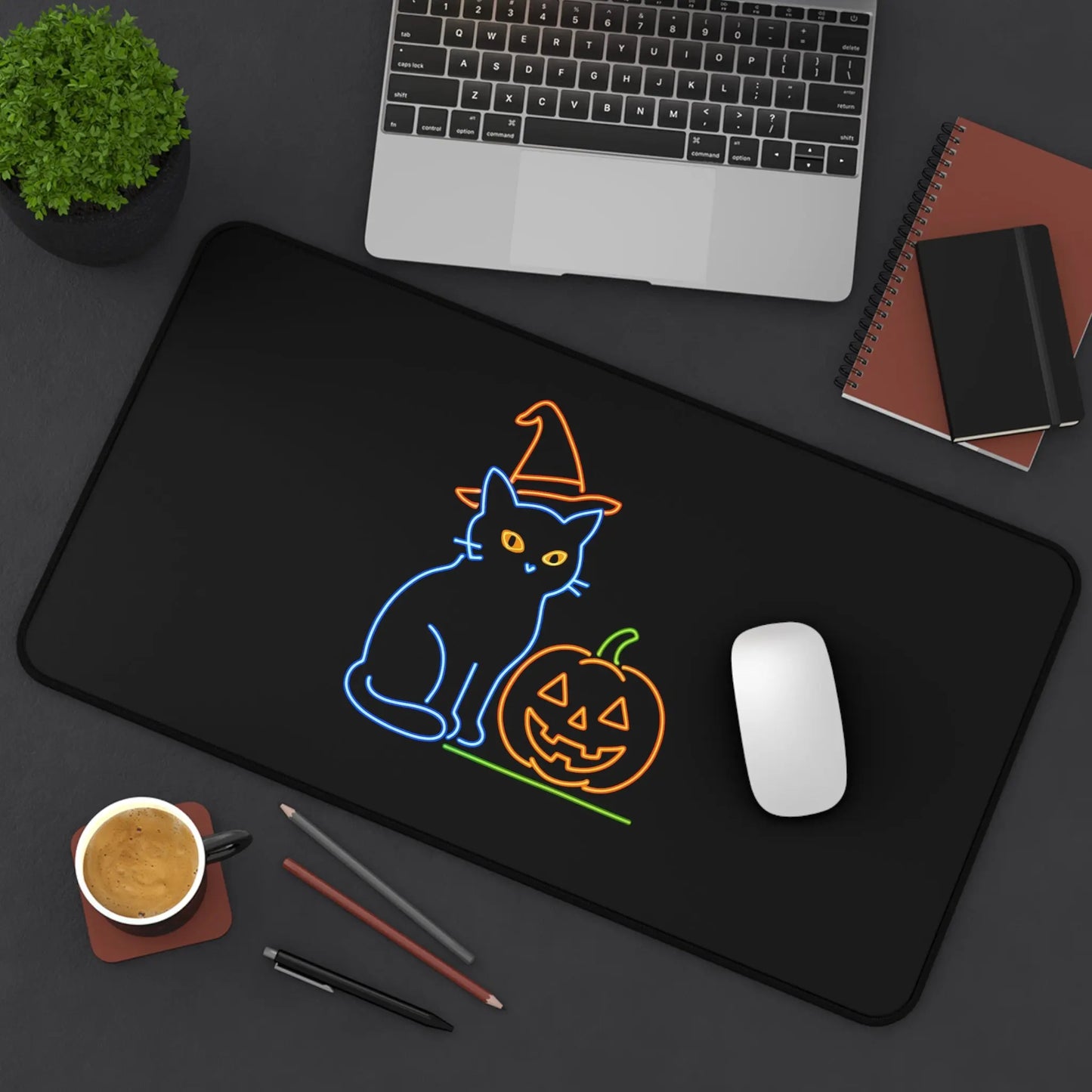 Cat Desk Mat, Cute Halloween Cat Decor, Office Desk Accessories, Fall Home Decor, Halloween Gifts for Cat Lovers, Cat Mouse Pad, Cat Office