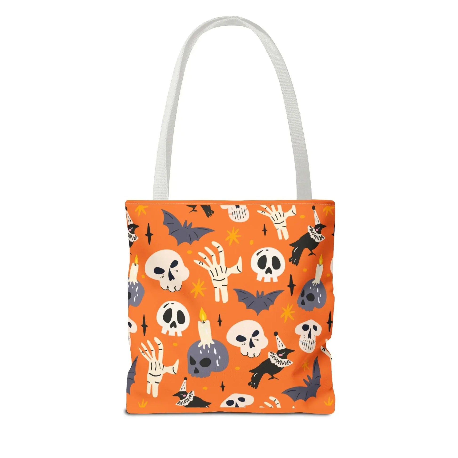 Halloween Personalized Tote Bag, Spooky Shopping Bag, Custom Trick or Treat Bag, Unique Fall Gift, Cat and Skull Design - FloofChonk