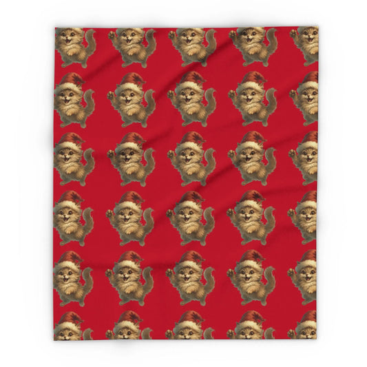 Santa Bear Pattern Fleece Blanket — Festive Red Holiday Throw Printify