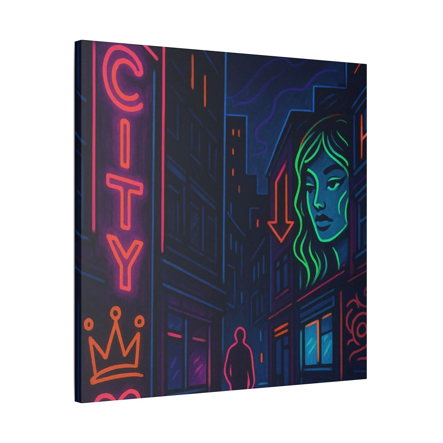 Canvas Art, Urban Neon City Vibes, Stretched Canvas Painting, Modern Home Decor, Gift for Art Lovers, Wall Decor Printify