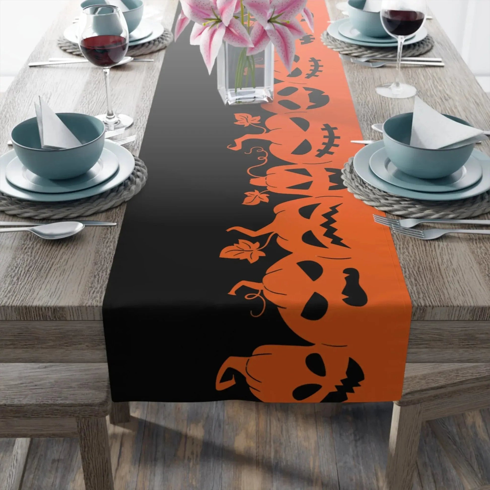 Halloween Table Runner with Pumpkins, Spooky Home Decor, Autumn Dining, Halloween Party, Halloween Table Decor, Seasonal Table Runner - FloofChonk
