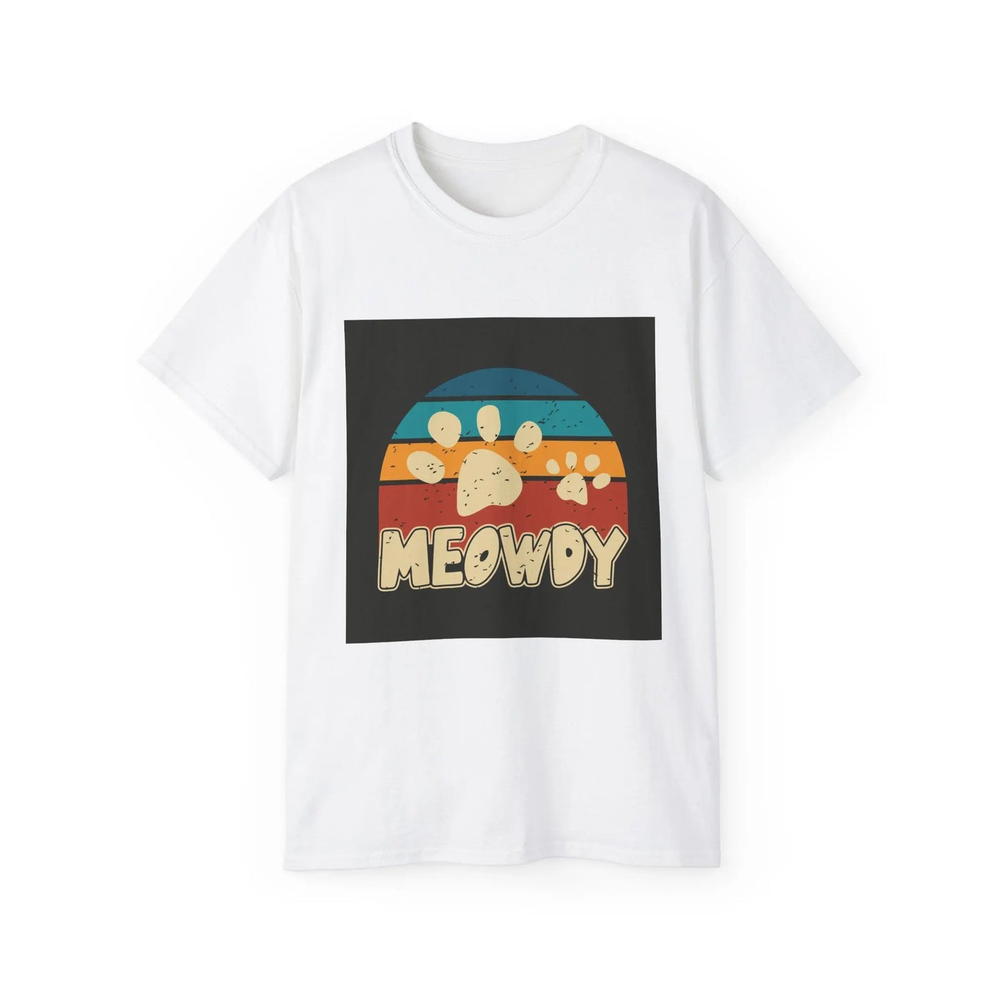Cat Lover Tee, Retro Meowdy Paw Print Shirt, Unisex Gift for Cat Mom/Dad, Cute Animal Lover T-Shirt, Summer Outfit Apparel Printify