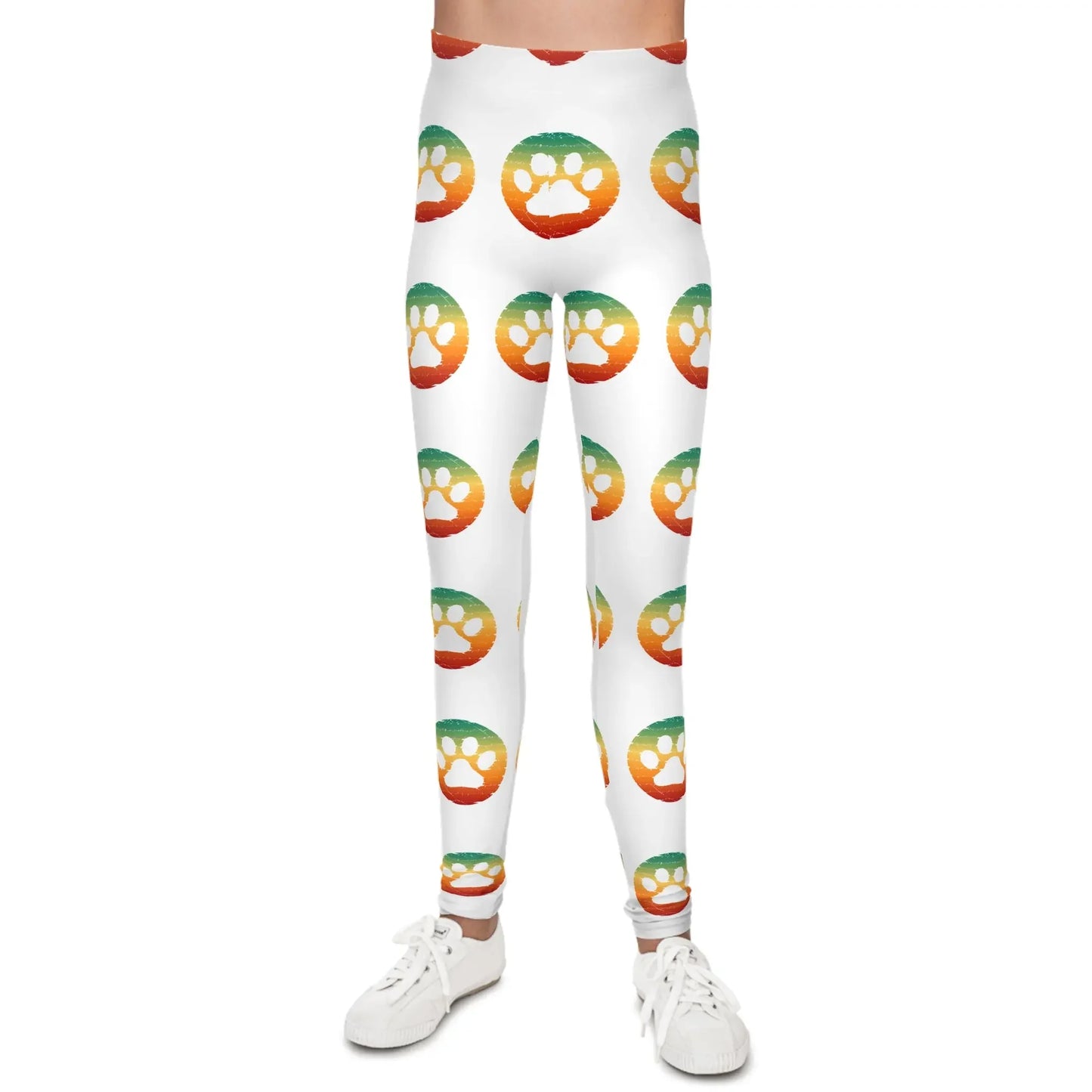 Colorful Paw Print Youth Leggings - Comfortable Activewear for Kids - FloofChonk
