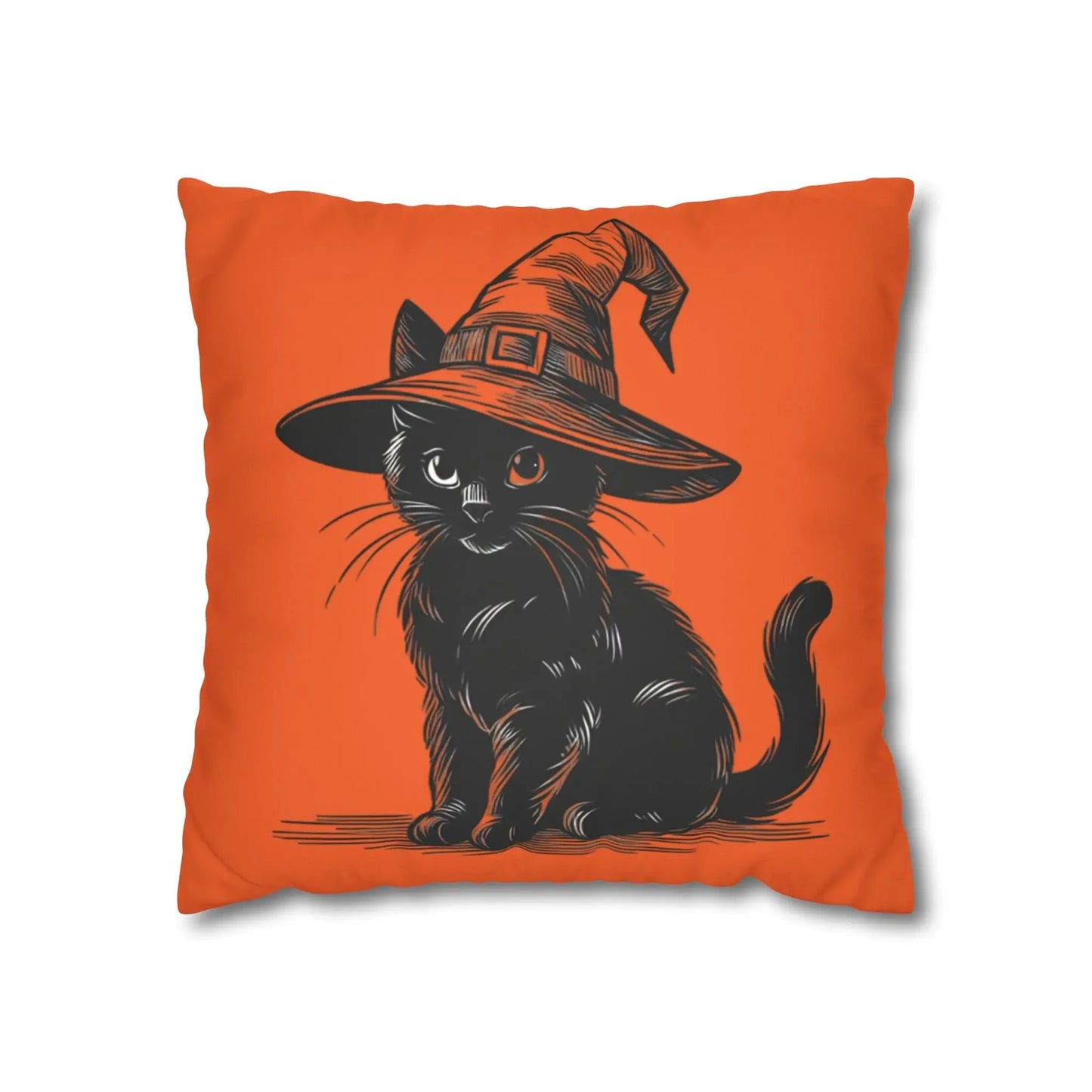 Halloween Cat Pillowcase, Cozy Throw, Cat Lover Gift, Autumn Decor, Witch Hat Cushion Cover, Home Accessories, Square Pillow, Faux Suede - FloofChonk
