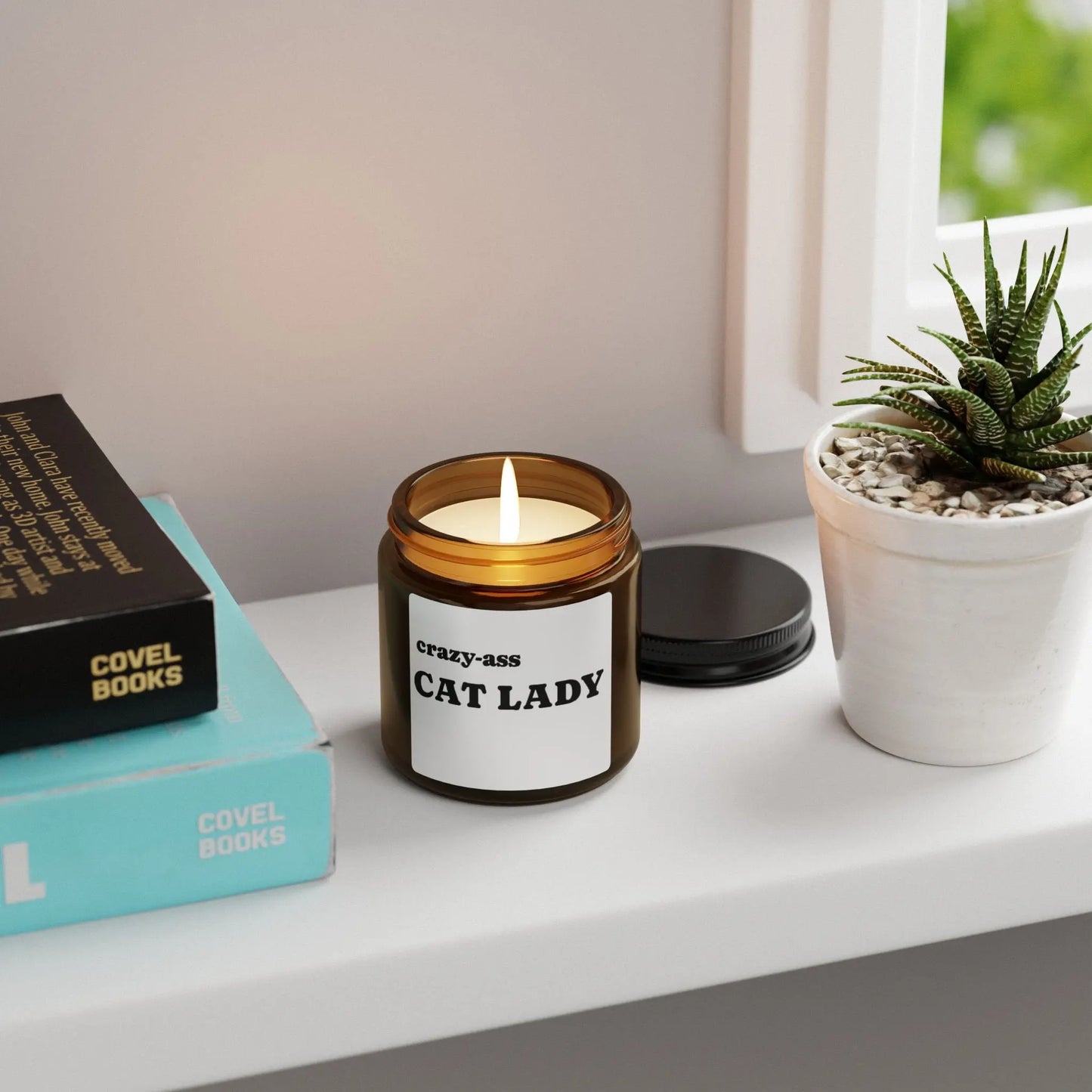 Candle: Crazy Ass Cat Lady Scented Soy Candle (Multi-Size, Amber Jar) Printify