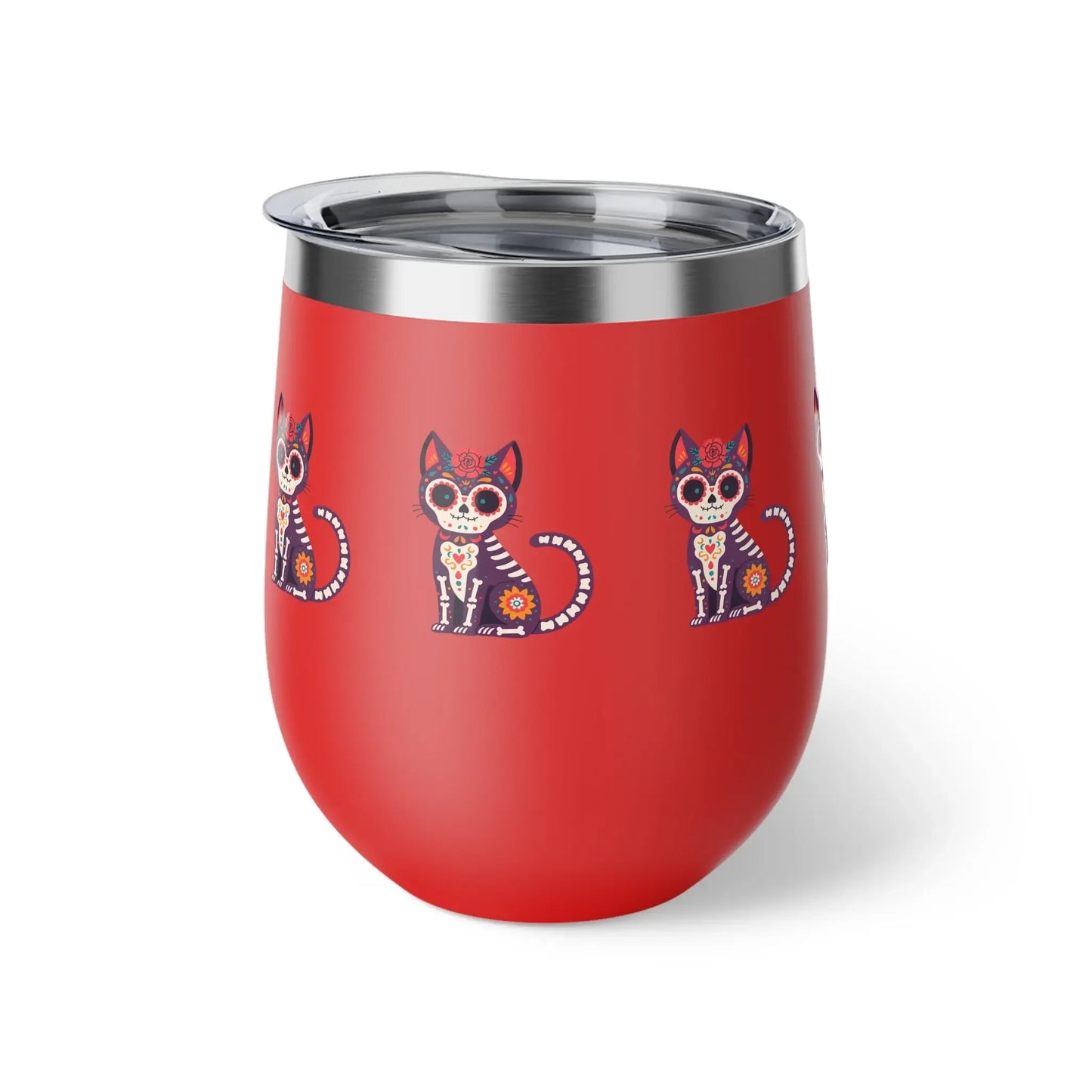 Dia de los Muertos Cat Tumbler, Insulated Coffee Cup for Pet Lovers, Halloween Gift, Unique Travel Mug, Cute Kitty Design - FloofChonk