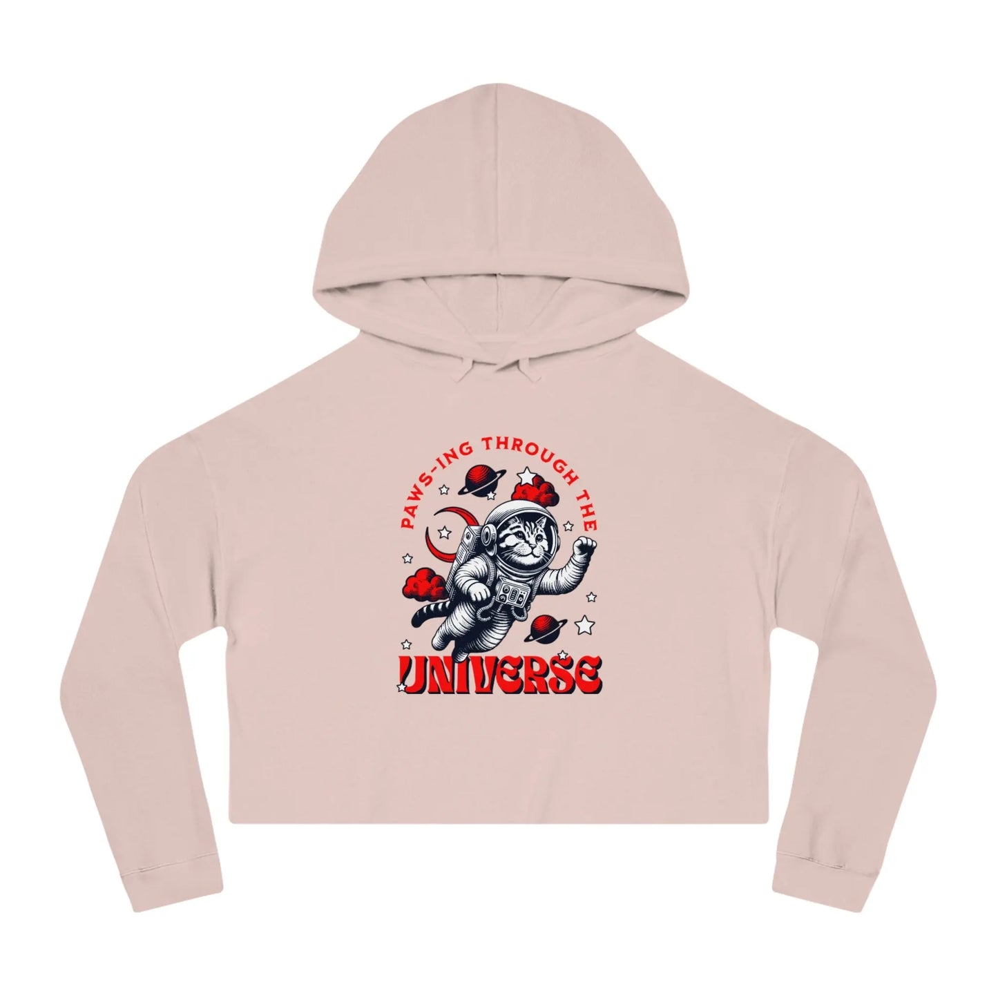 Cat Lover's Cropped Hoodie - Pam-pawing Through the Universe Printify