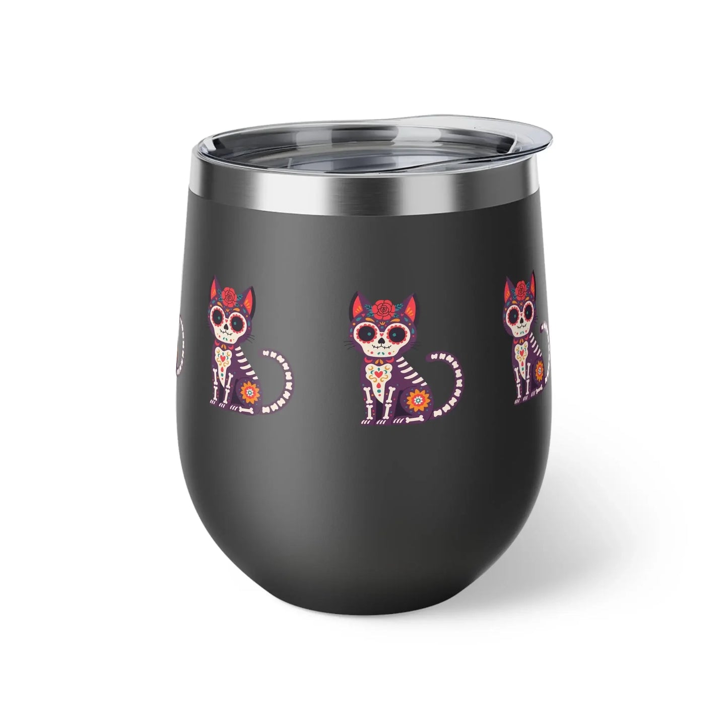 Dia de los Muertos Cat Tumbler, Insulated Coffee Cup for Pet Lovers, Halloween Gift, Unique Travel Mug, Cute Kitty Design - FloofChonk