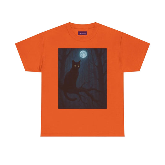 Mystical Cat Tee - Unique Gift for Halloween, Unisex Heavy Cotton Shirt, Cat Lovers, Spooky Style, Night Out, Halloween Shirt - FloofChonk