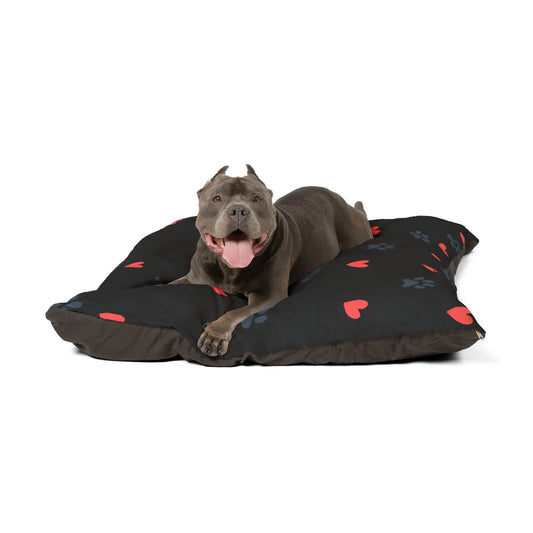 Cute Heart & Paw Print Pet Bed | Cozy Dog & Cat Bed, Pet Lover Gift, Animal Bedding, Soft Fleece Bed, Pet Accessories - FloofChonk