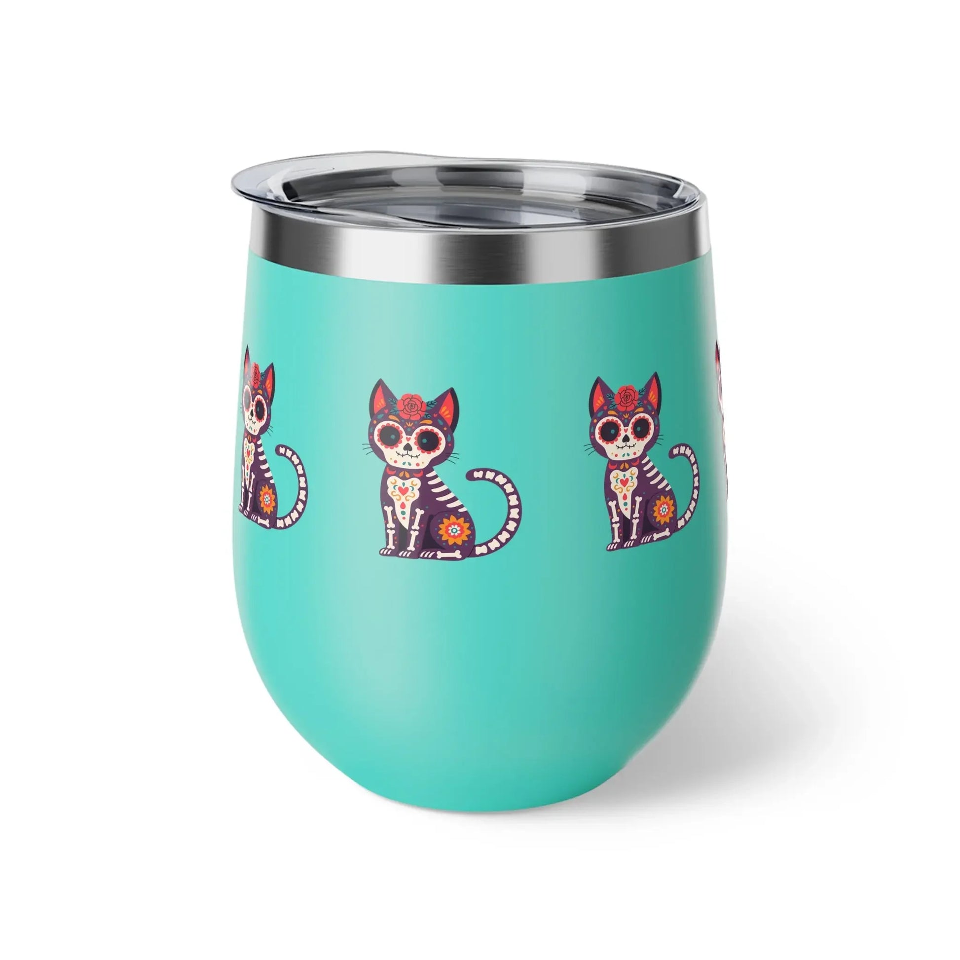Dia de los Muertos Cat Tumbler, Insulated Coffee Cup for Pet Lovers, Halloween Gift, Unique Travel Mug, Cute Kitty Design - FloofChonk