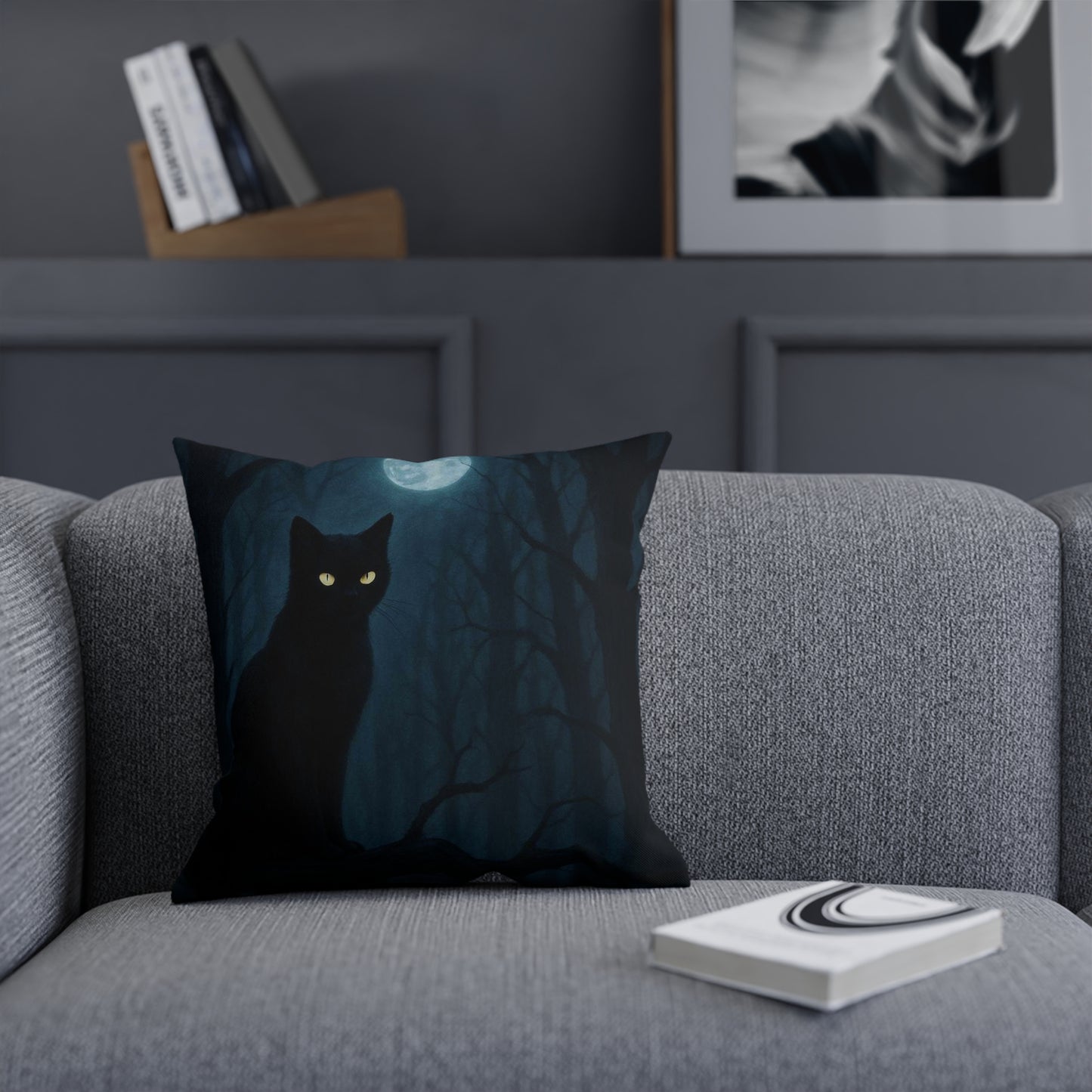 Mystical Cat Cushion - Halloween Decor, Cozy Home Accent, Gift for Cat Lovers, Witchy Vibes, Dark Aesthetic Pillow, Decorative Throw Pillow,