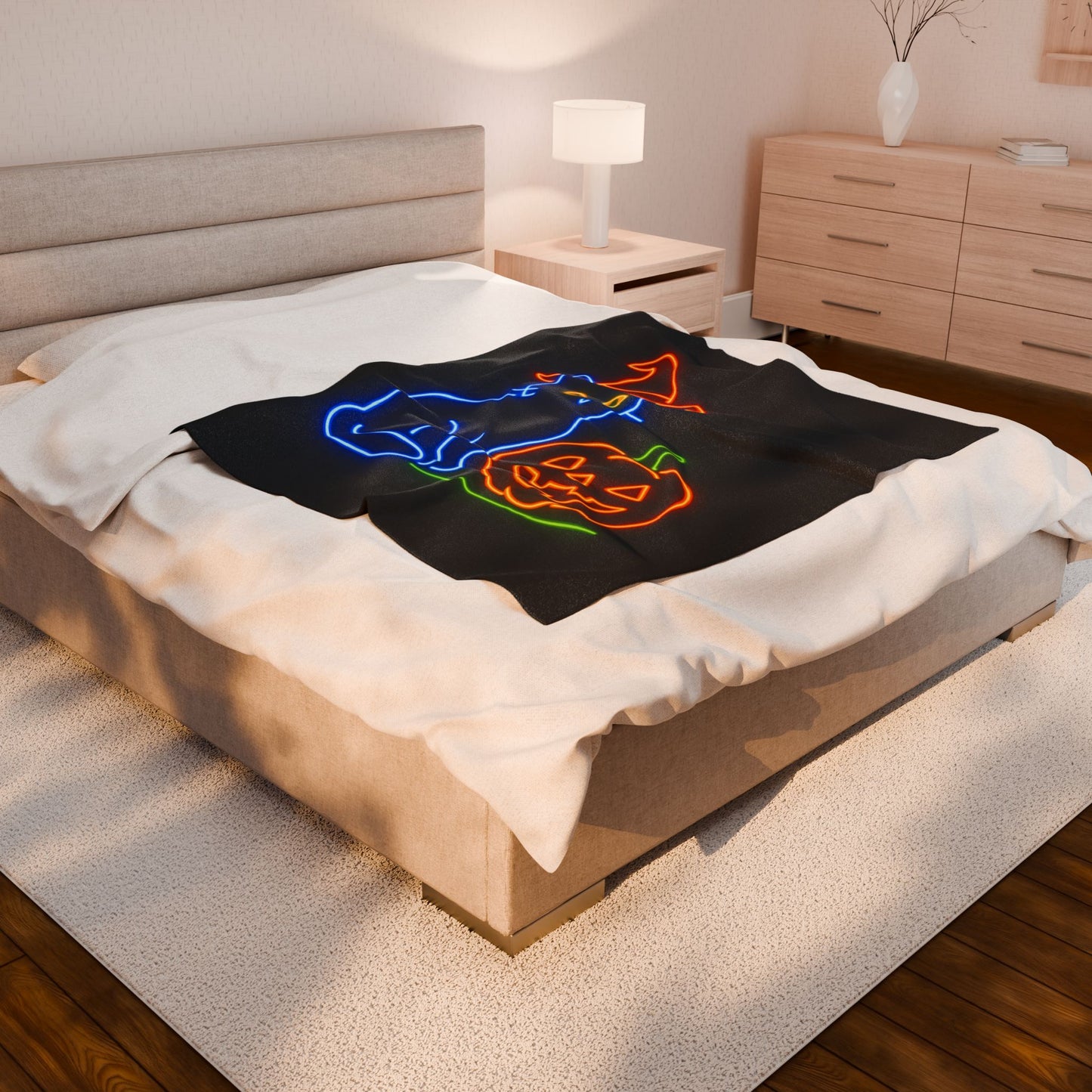 Velveteen Plush Blanket | Cozy Halloween Cat Soft Throw for Fall, Spooky Decor, Gift for Cat Lovers, Autumn Snuggle, Cozy Home, Halloween
