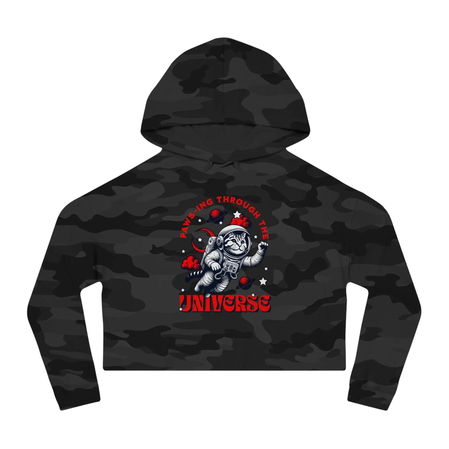 Cat Lover's Cropped Hoodie - Pam-pawing Through the Universe Printify