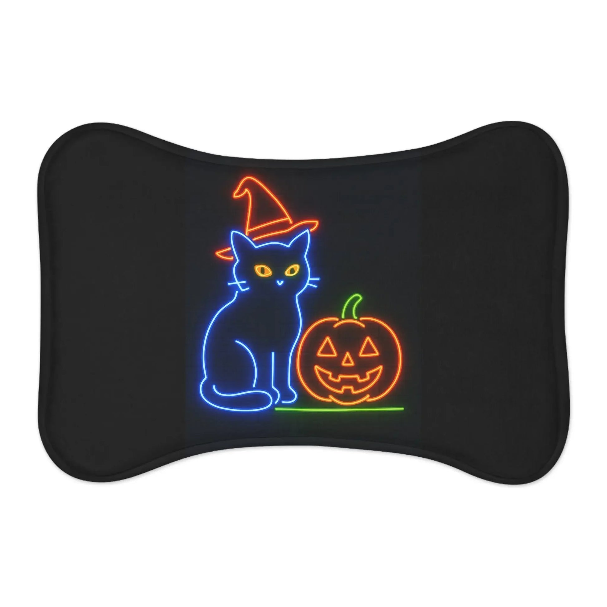 Halloween Cat & Pumpkin Pet Feeding Mat, Festive Pet Food Tray, Dog Bowl Mat, Cat Feeding Station, Holiday Pet Decor - FloofChonk