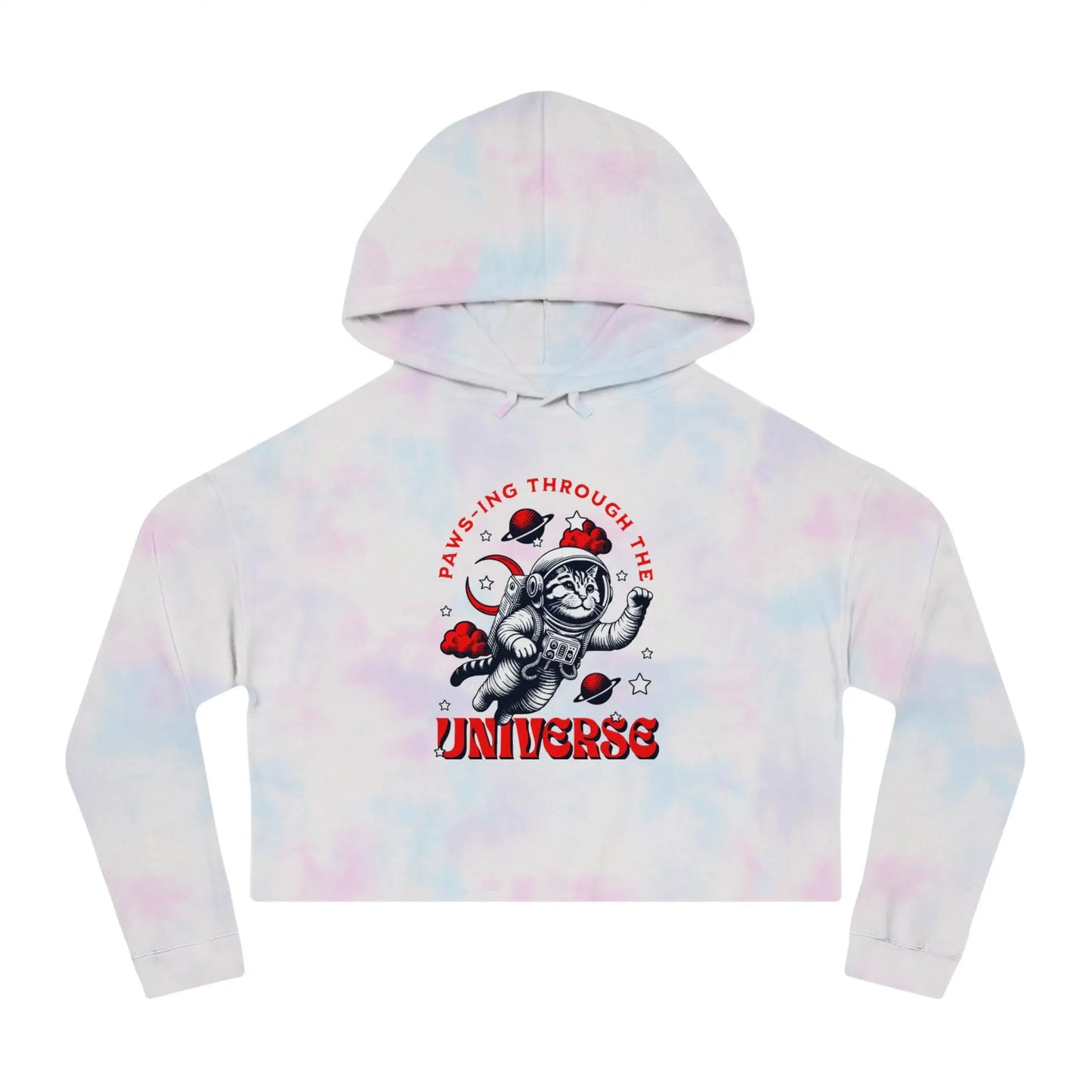 Cat Lover's Cropped Hoodie - Pam-pawing Through the Universe Printify