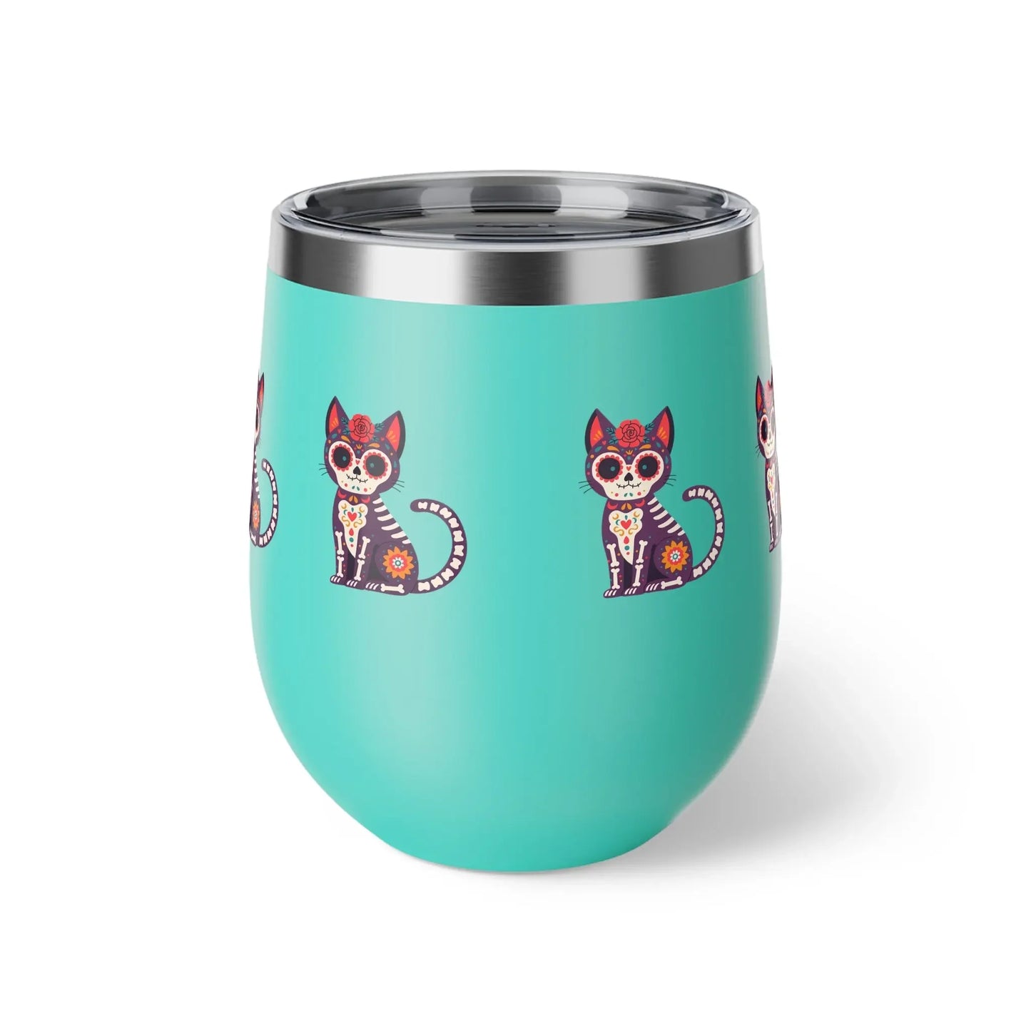 Dia de los Muertos Cat Tumbler, Insulated Coffee Cup for Pet Lovers, Halloween Gift, Unique Travel Mug, Cute Kitty Design - FloofChonk