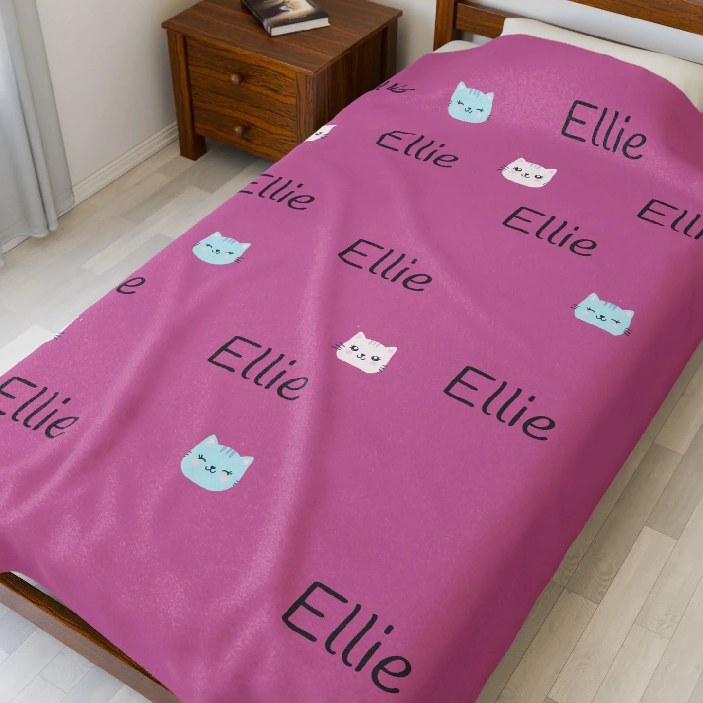 Kids Throw Blanket - Personalized Cat-Themed Velveteen Plush Gift for Cat Lovers Printify