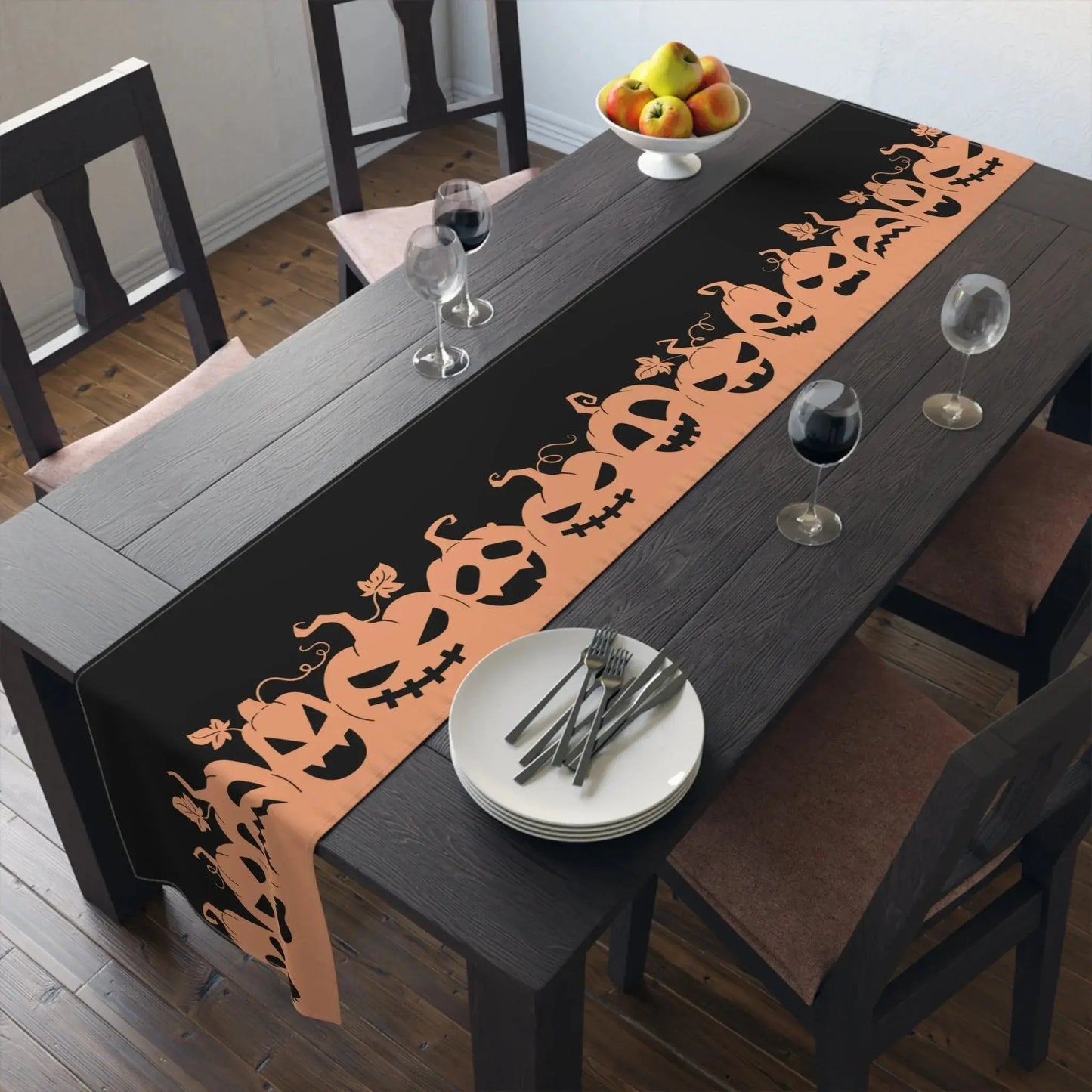 Halloween Table Runner with Pumpkins, Spooky Home Decor, Autumn Dining, Halloween Party, Halloween Table Decor, Seasonal Table Runner - FloofChonk