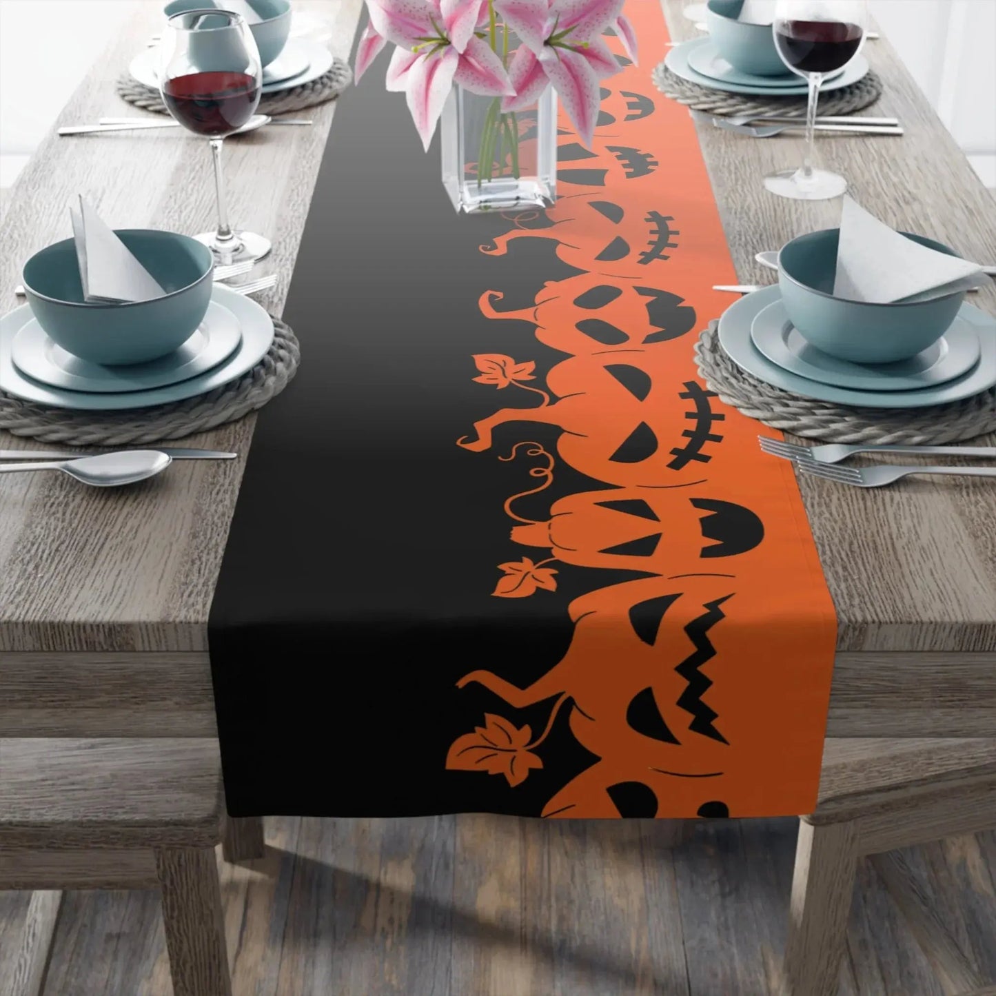 Halloween Table Runner with Pumpkins, Spooky Home Decor, Autumn Dining, Halloween Party, Halloween Table Decor, Seasonal Table Runner - FloofChonk