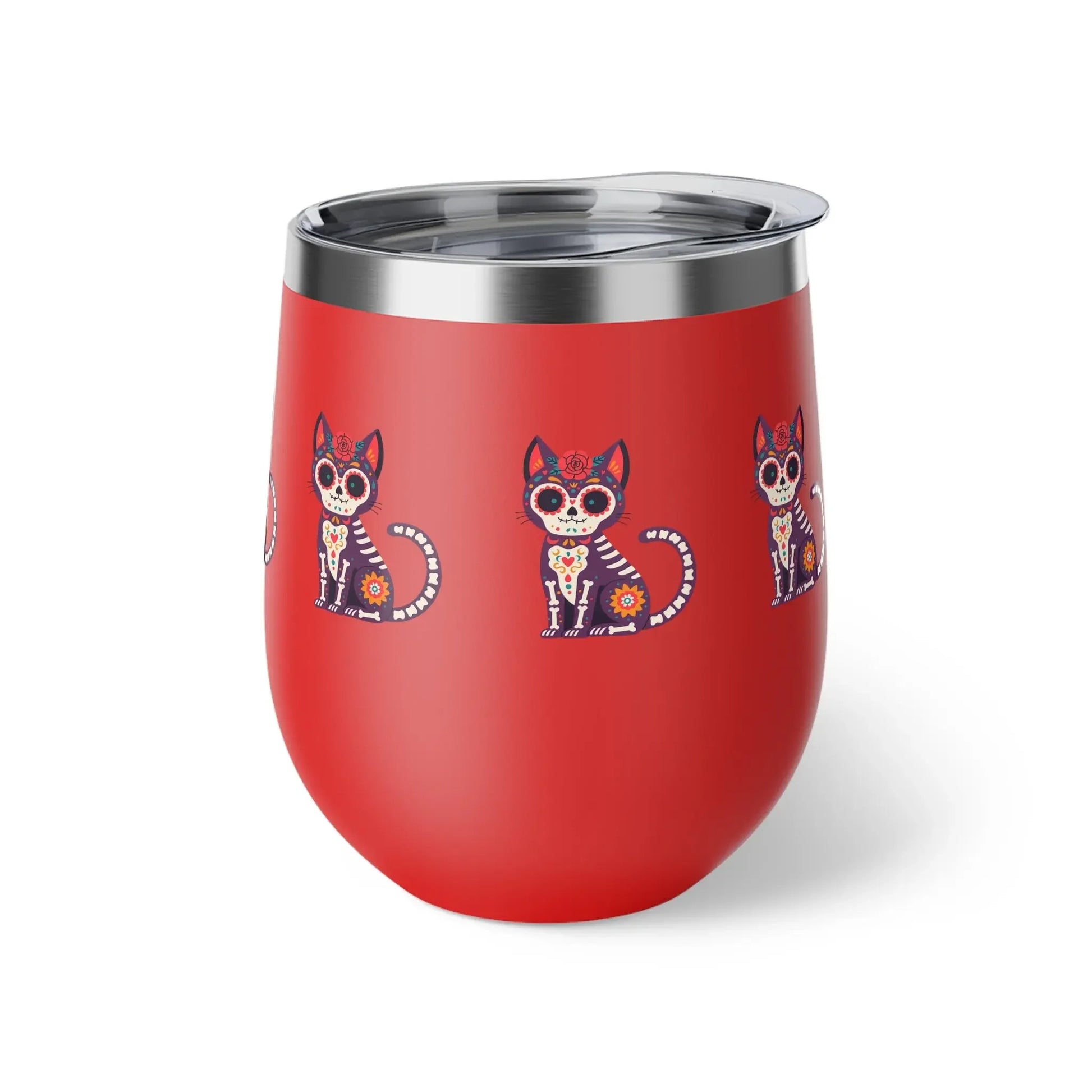 Dia de los Muertos Cat Tumbler, Insulated Coffee Cup for Pet Lovers, Halloween Gift, Unique Travel Mug, Cute Kitty Design - FloofChonk
